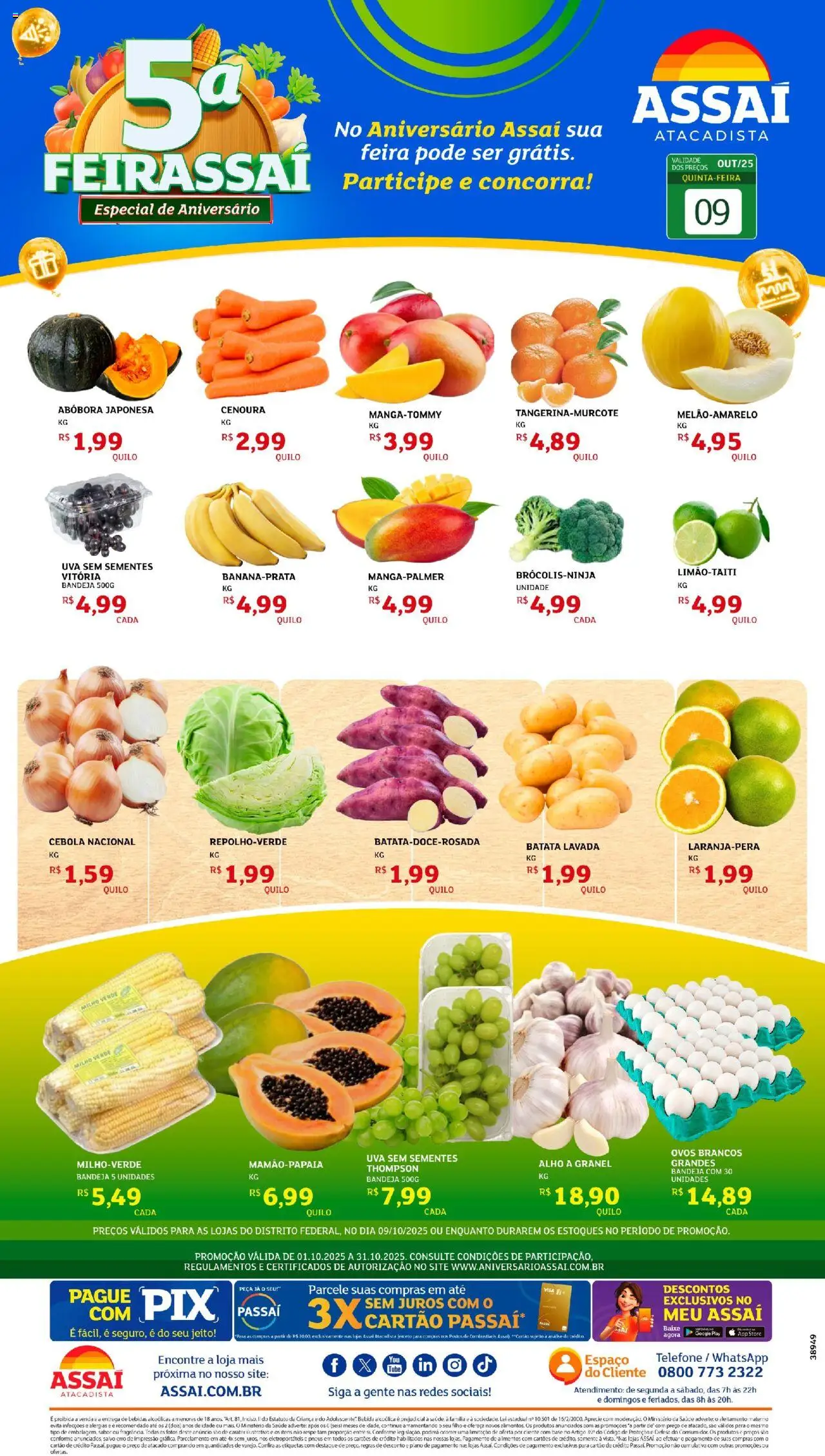 Assaí Atacadista Folheto - válido de 09.10.2025 | Página: 1 | Produtos: Cebola, Milho verde, Pneus, Bandeja
