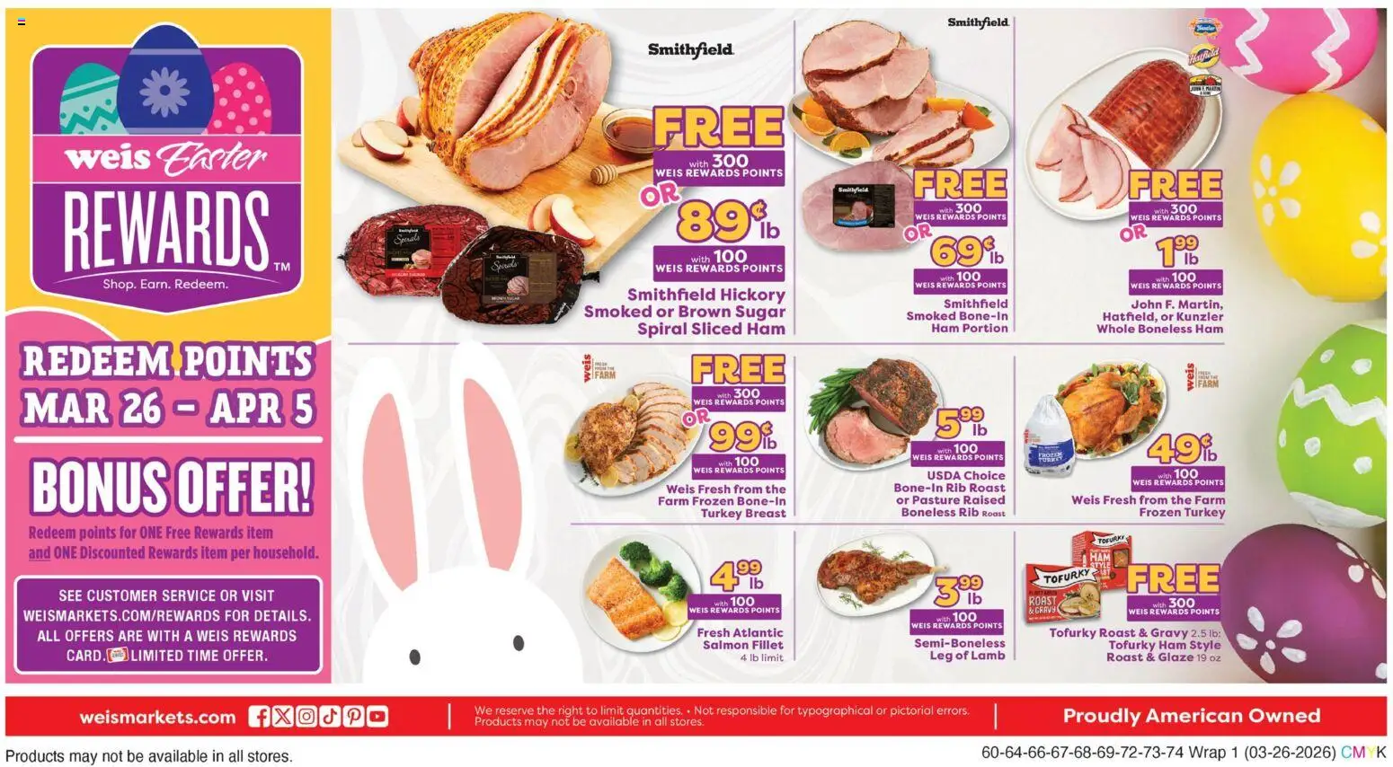 Weis Weekly Circular - NY - valid from 26.03.2026 | Page: 1 | Products: Ham, Sugar