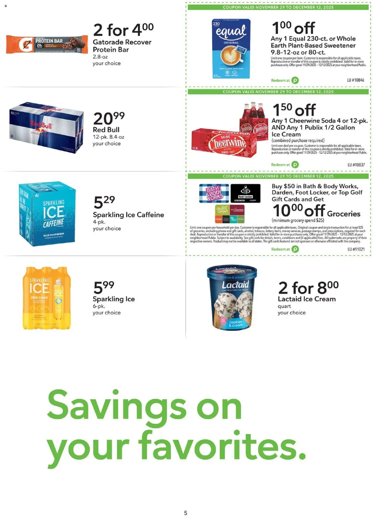 Publix Extra Savings - valid from 29.11.2025 | Page: 5 | Products: Bath, Ice cream, Sugar, Raspberry