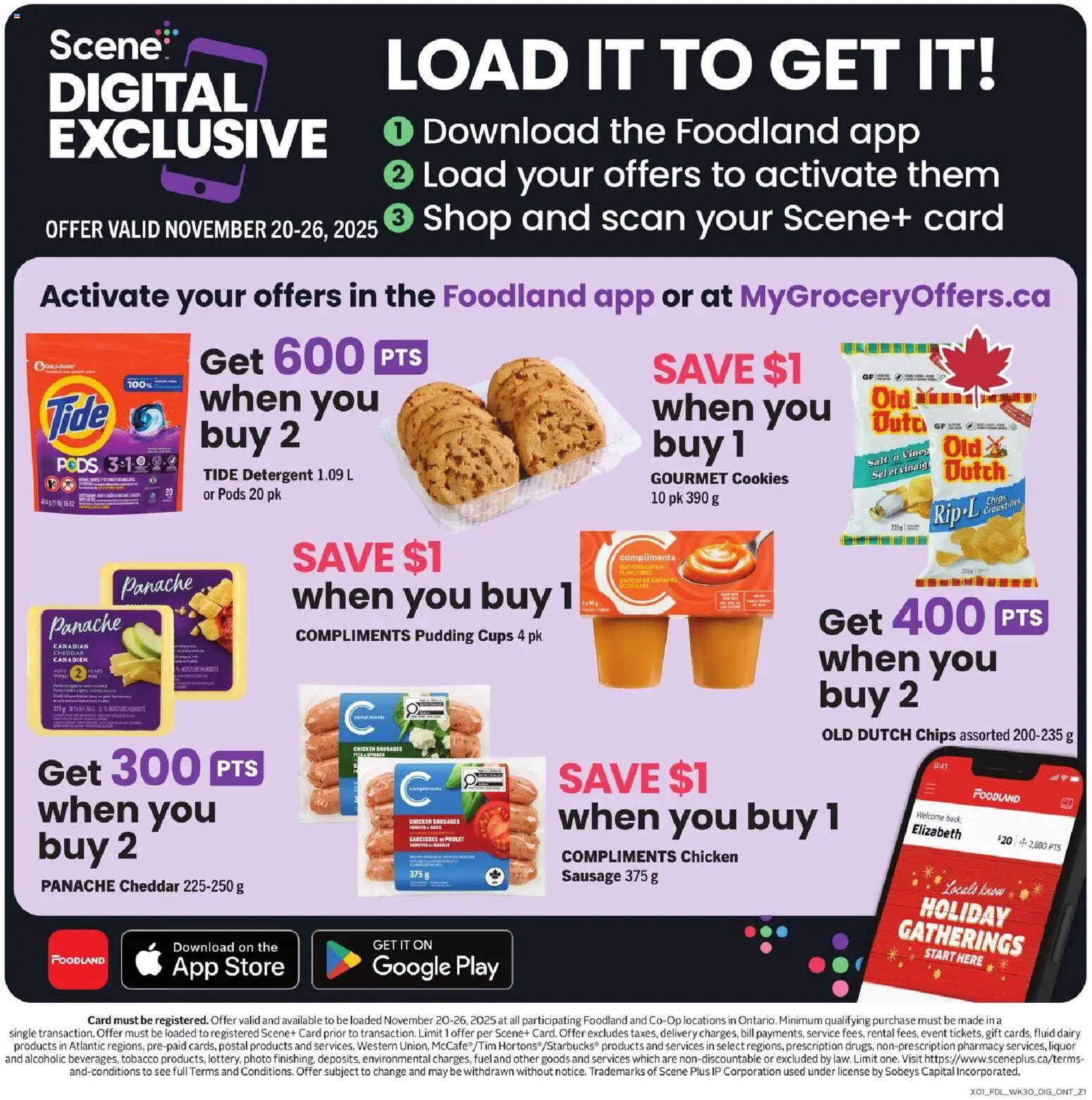 Foodland flyer valid from 20.11.2025 | Page: 9 | Products: Chips, Cookies, Detergent, Chicken