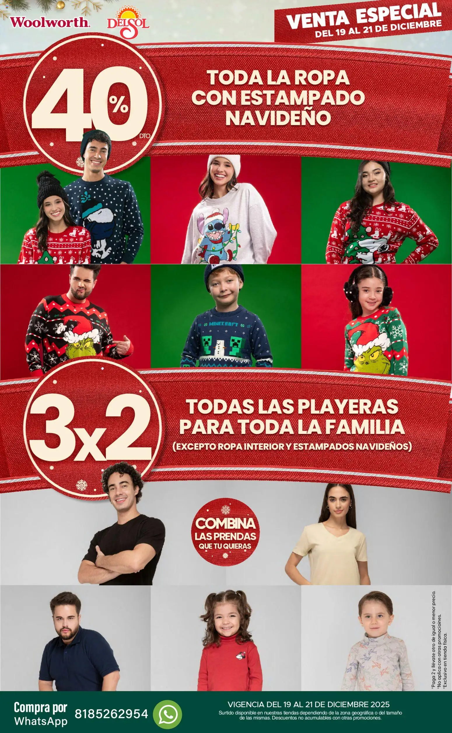 Nuevas ofertas de Del Sol y Woolworth válidas en toda la República Mexicana desde el 19.12.2025. ¡Encuentra las mejores ofertas en Del Sol y Woolworth catálogo Venta Especial Navidad! | Página: 3 | Productos: Ropa, Ropa interior