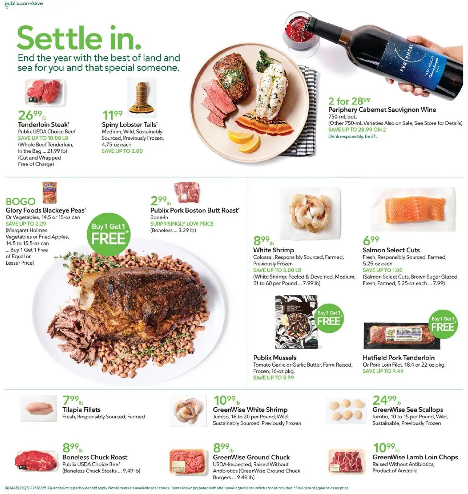 Publix Weekly Ad - valid from 26.12.2025 | Page: 4 | Products: Wine, Pork, Beef, Bag
