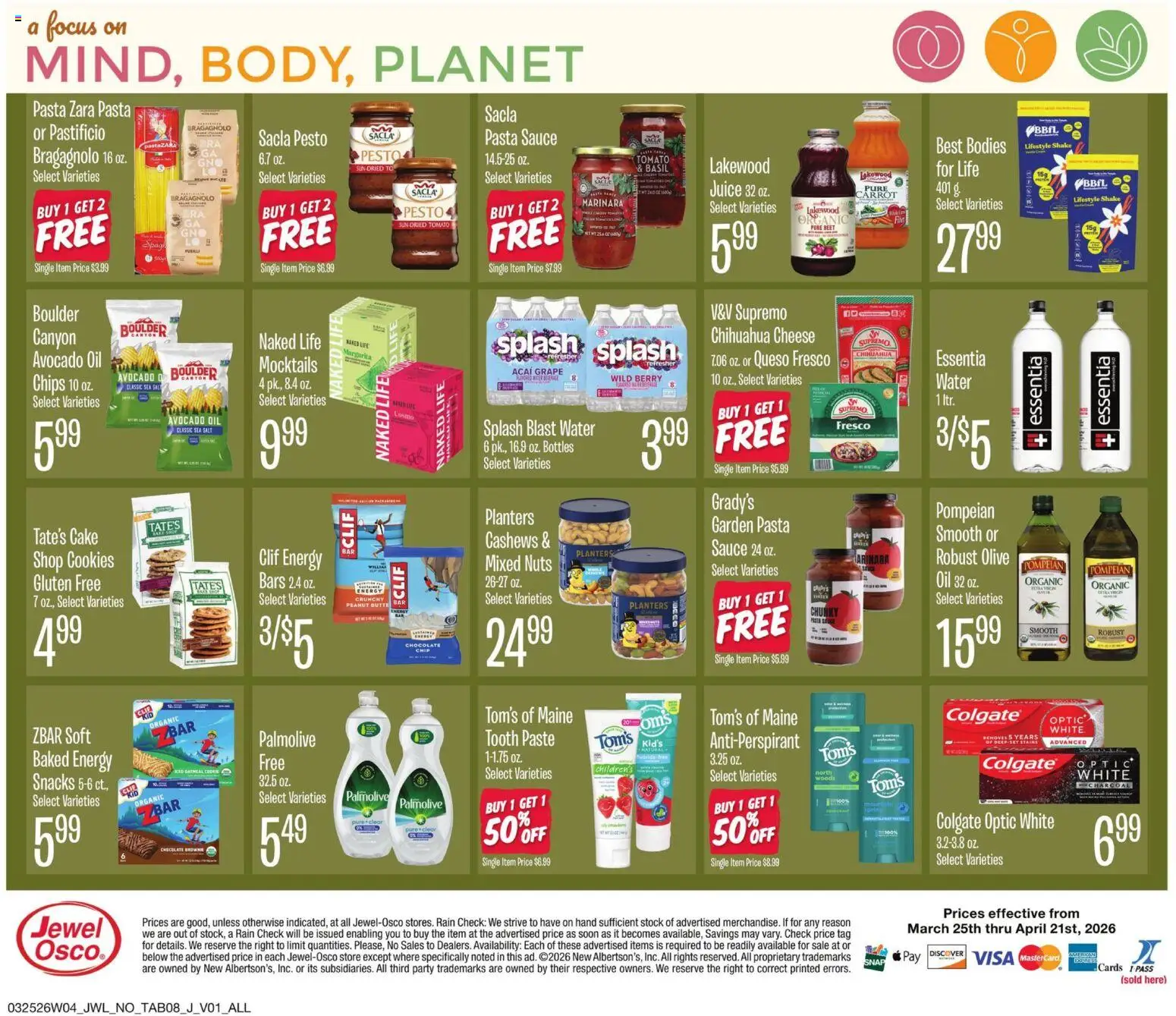 Jewel Osco Ad - valid from 25.03.2026 | Page: 8 | Products: Chocolate, Pasta, Nuts, Beet