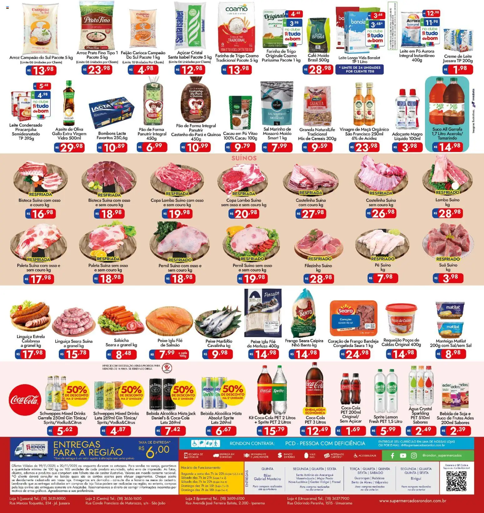 Supermercados Rondon Folheto - válido de 19.11.2025 | Página: 2 | Produtos: Salmão, Linguiça, Pernil, Sal
