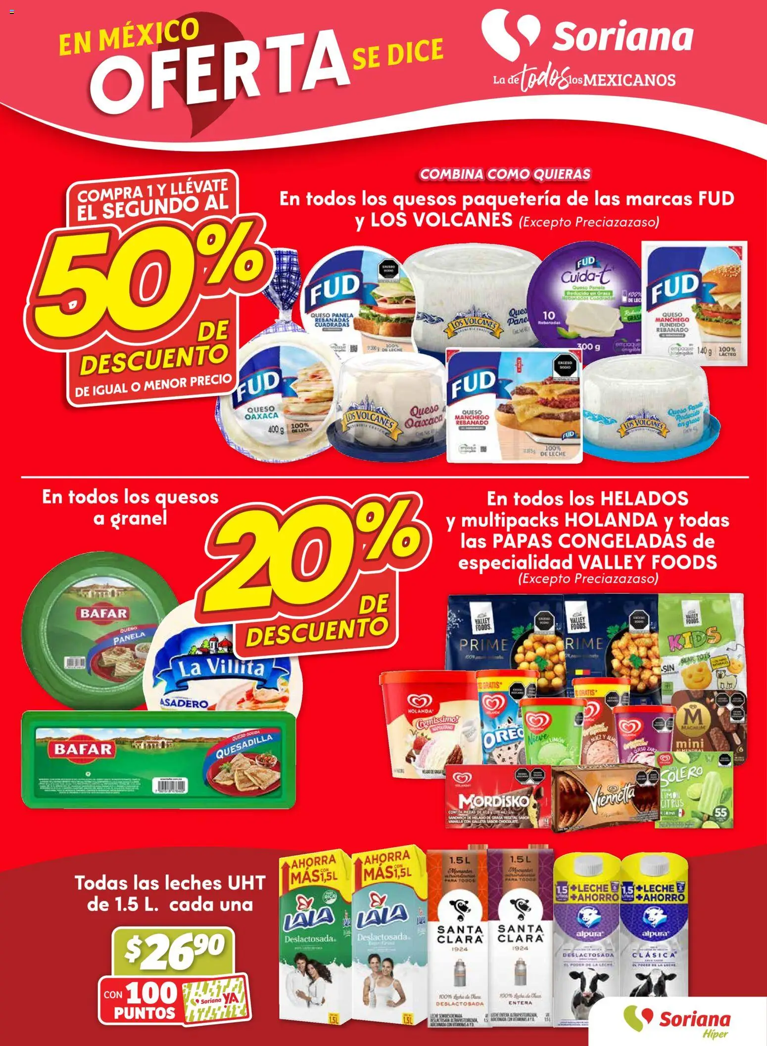 Nuevas ofertas de Soriana válidas en toda la República Mexicana desde el 23.10.2025. ¡Encuentra las mejores ofertas en Soriana - Fin de Semana Híper: Ags, Nay, Jal, Qro, Col, Mich, Gto, Hgo, Tlax, Mor, Pue, Gro, Oax, Edo. de Mex, Valle de México, Za! | Página: 5 | Productos: Leche, Queso, Té