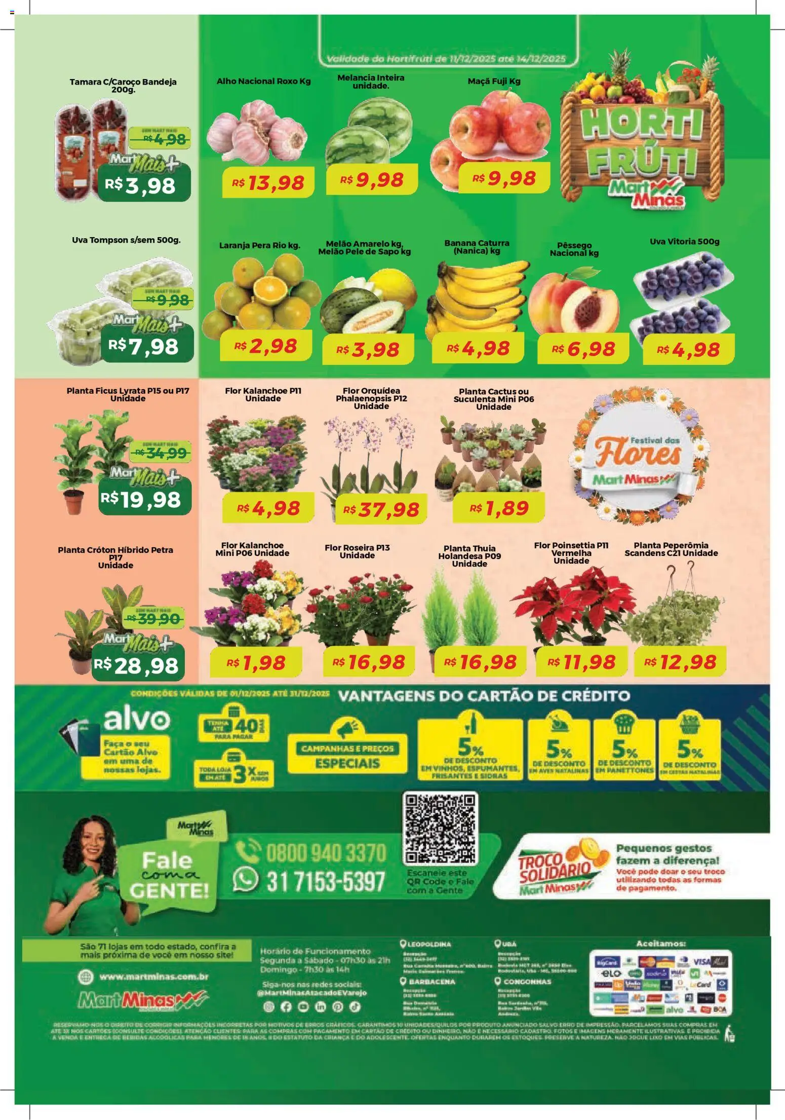 Mart Minas Folheto - válido de 11.12.2025 | Página: 8 | Produtos: Pera, Alho, Flores, Faca