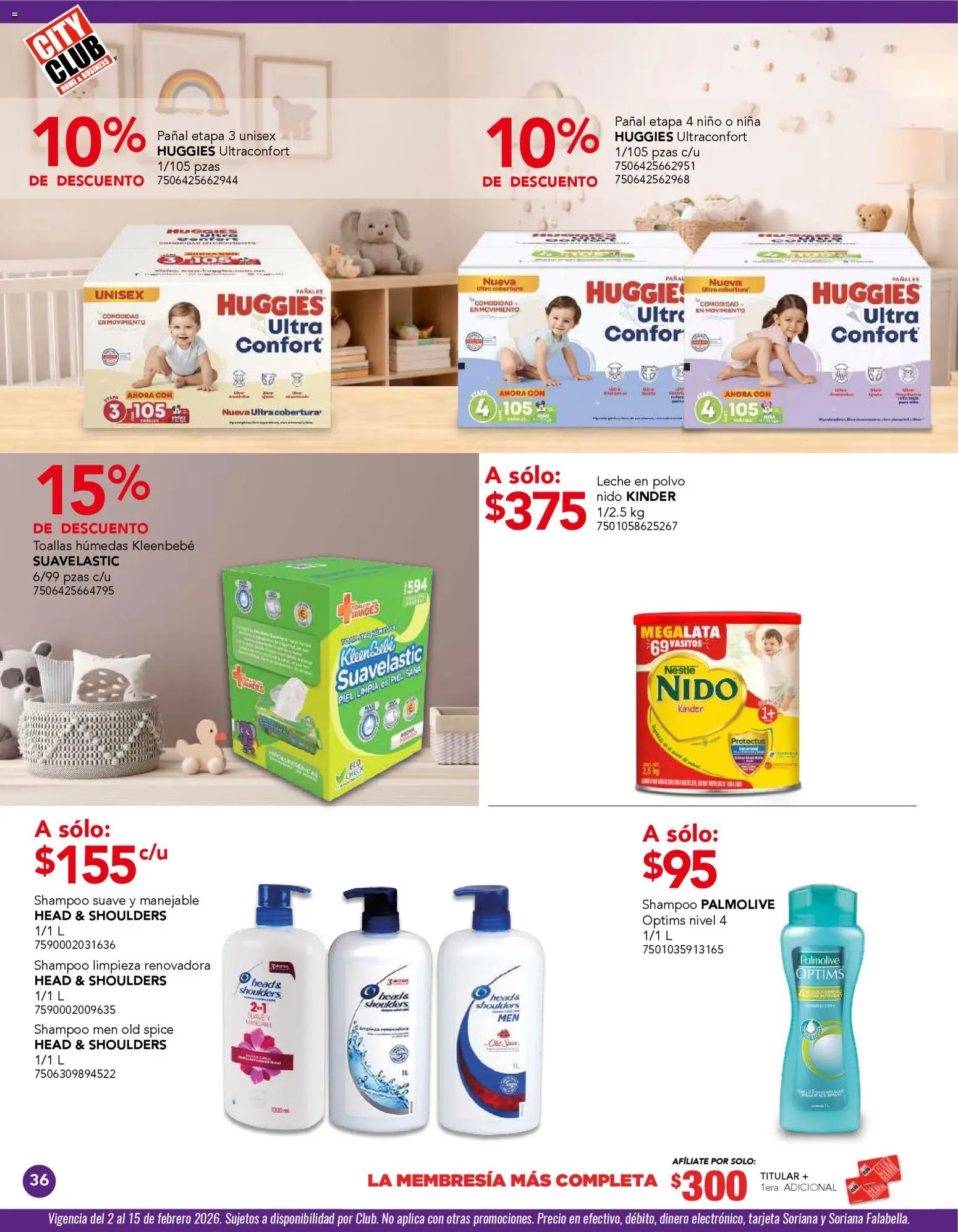 Nuevas ofertas de City Club válidas en toda la República Mexicana desde el 02.02.2026. ¡Encuentra las mejores ofertas en City Club catálogo! | Página: 36 | Productos: Leche en polvo, Leche, Pañales, Toallas