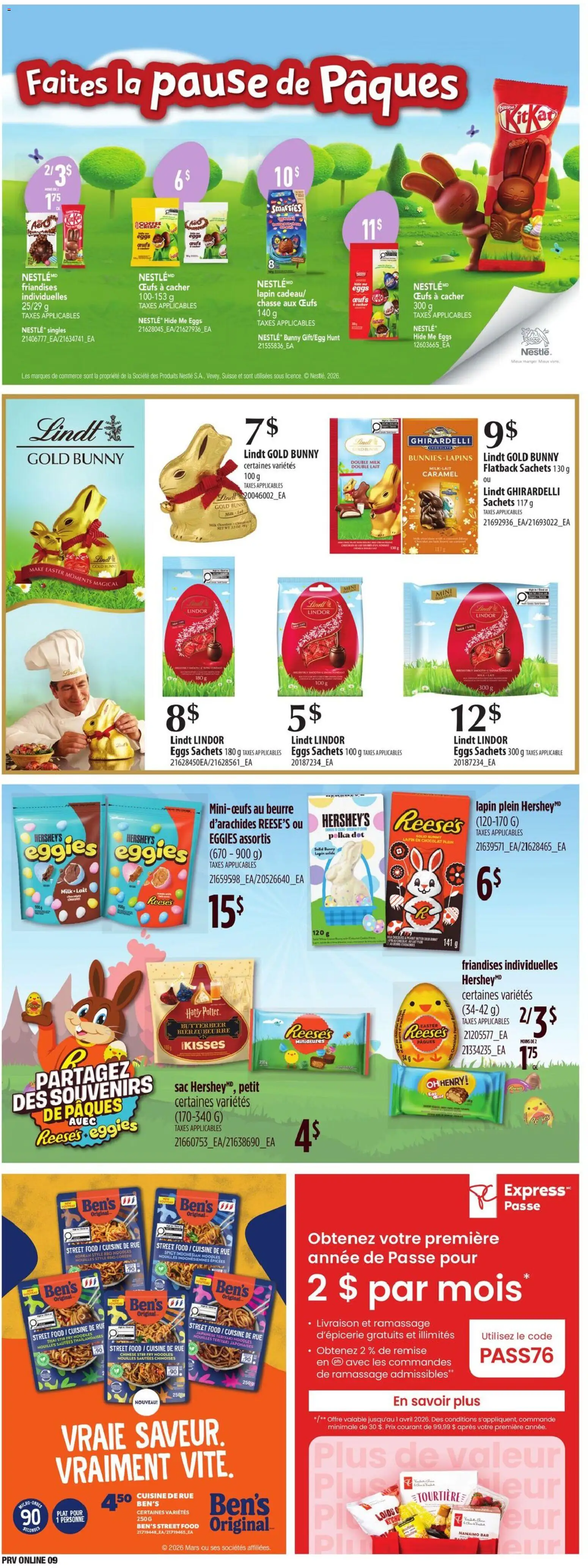 Provigo flyer valid from 26.03.2026 | Page: 9 | Products: Noodles, Ketchup, Eggs, Chocolate