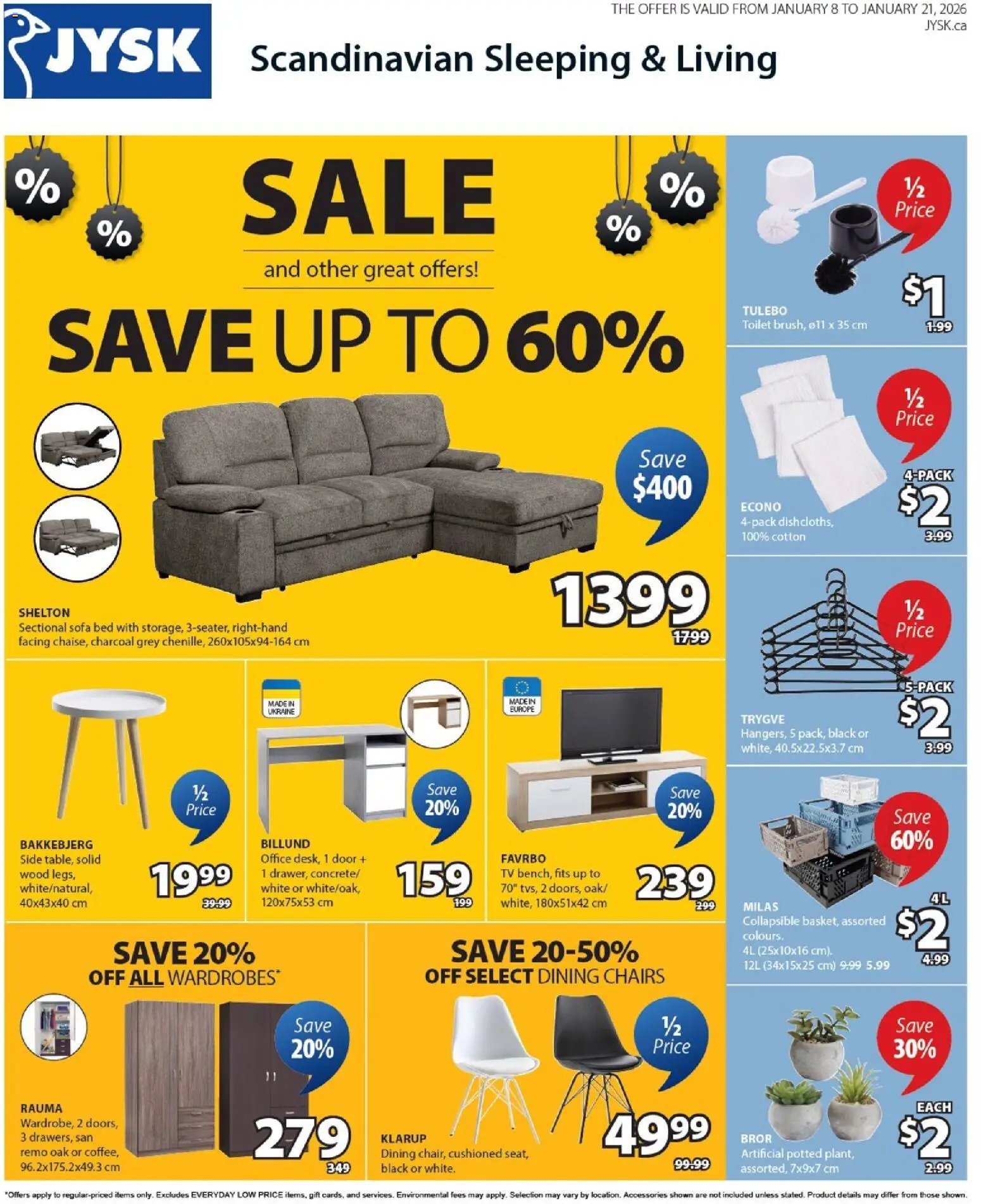 JYSK flyer valid from 08.01.2026 | Page: 1 | Products: Tv, Bed, Sofa