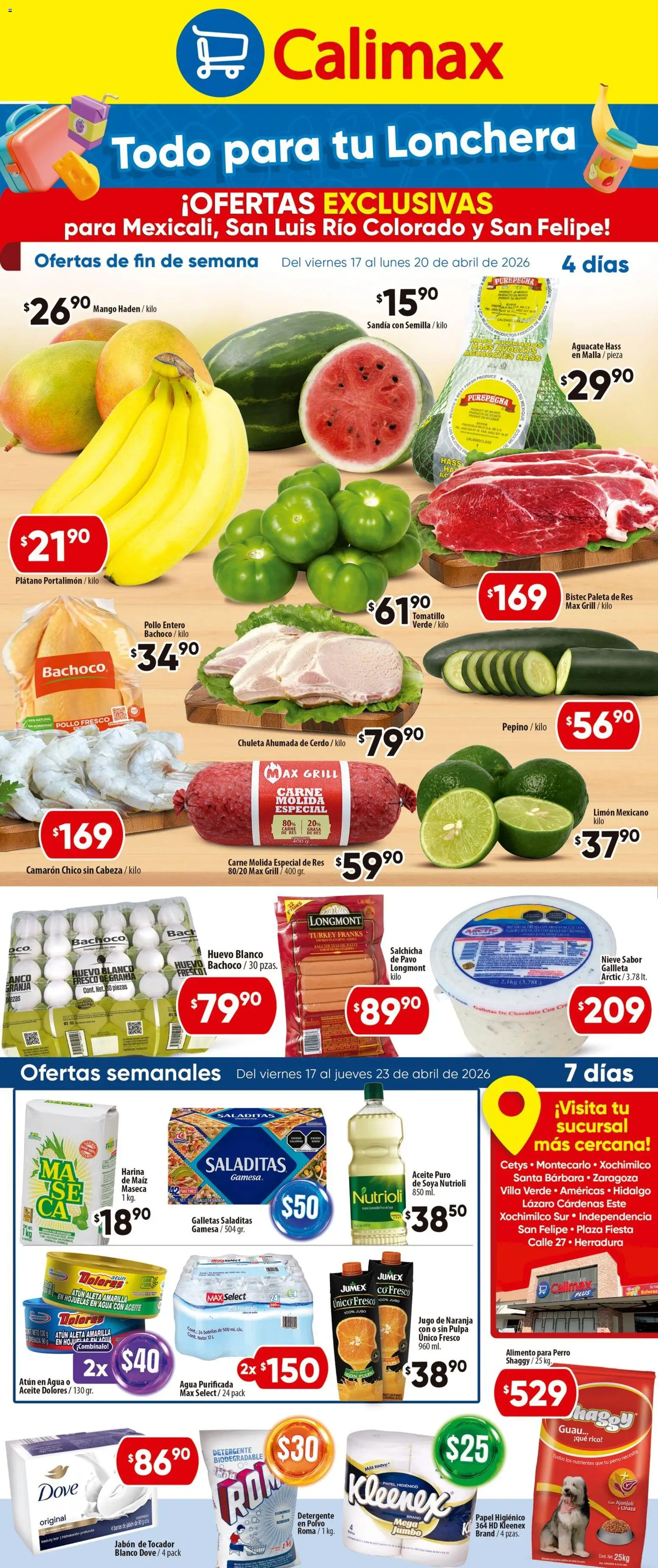 Nuevas ofertas de Calimax válidas en toda la República Mexicana desde el 17.04.2026. ¡Encuentra las mejores ofertas en Calimax folleto Mexicali y SLRC! | Página: 1 | Productos: Harina, Jugo, Galletas, Polvo
