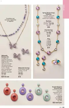 Preview of Spring Shower Drops Collection Necklace, Lavender, aqua and crystal-like glass stones set in goldtone. 61 cm L with 9 cm extender. from shop Avon valid from 09.04.2026 | Page: 129