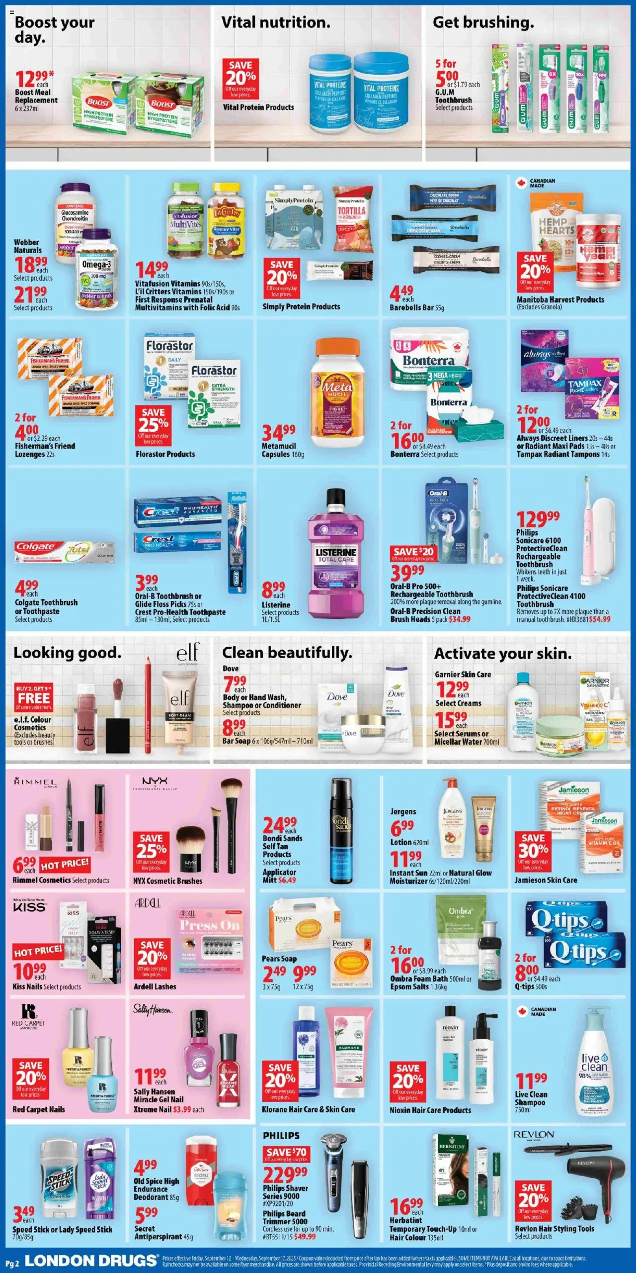 London Drugs flyer valid from 12.09.2025 | Page: 2 | Products: Cookies, Conditioner, Antiperspirant, Toothpaste