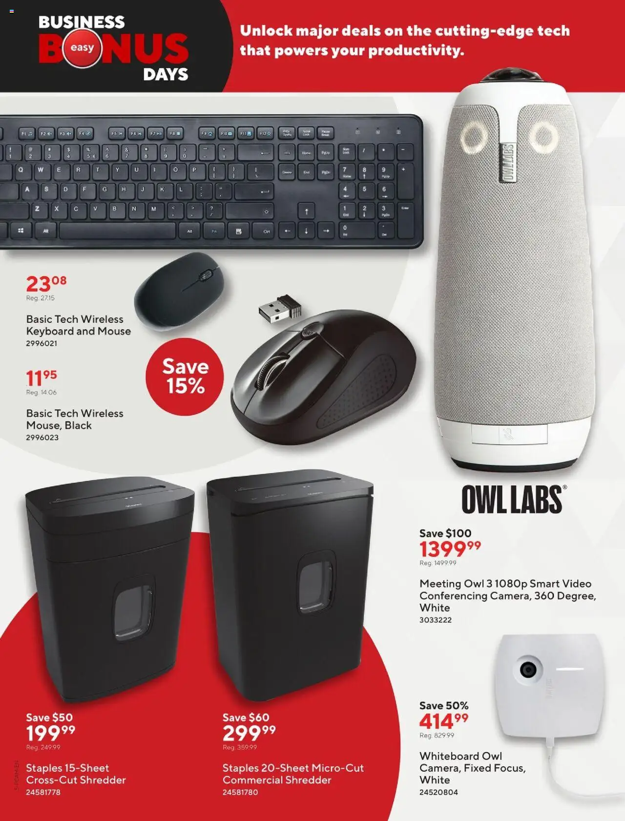 Staples flyer valid from 03.10.2025 | Page: 5 | Products: Mouse, Keyboard, Video, Shredder
