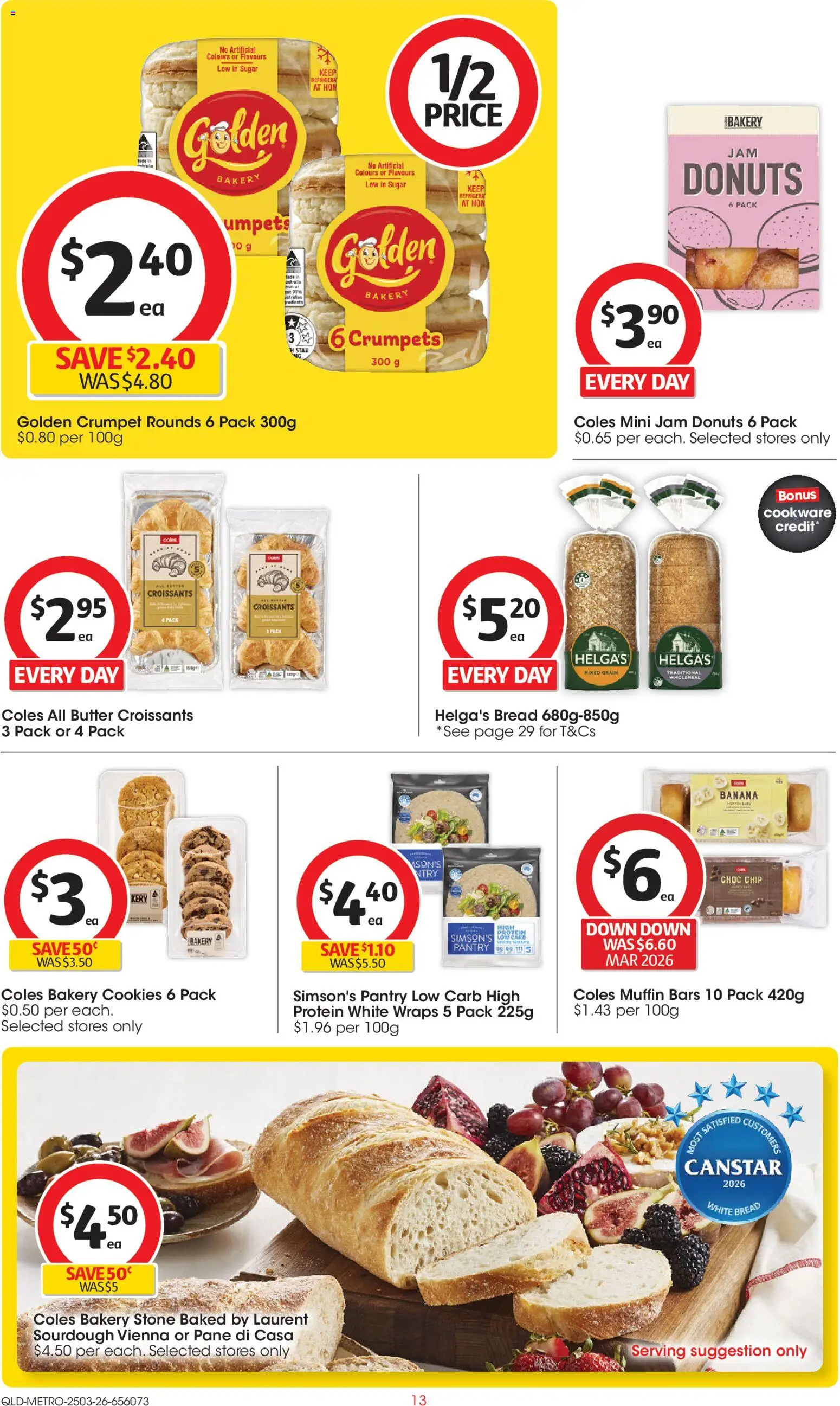Coles catalogue - valid from 25.03.2026 | Page: 13 | Products: Crumpets, Butter, Donuts, Bakery