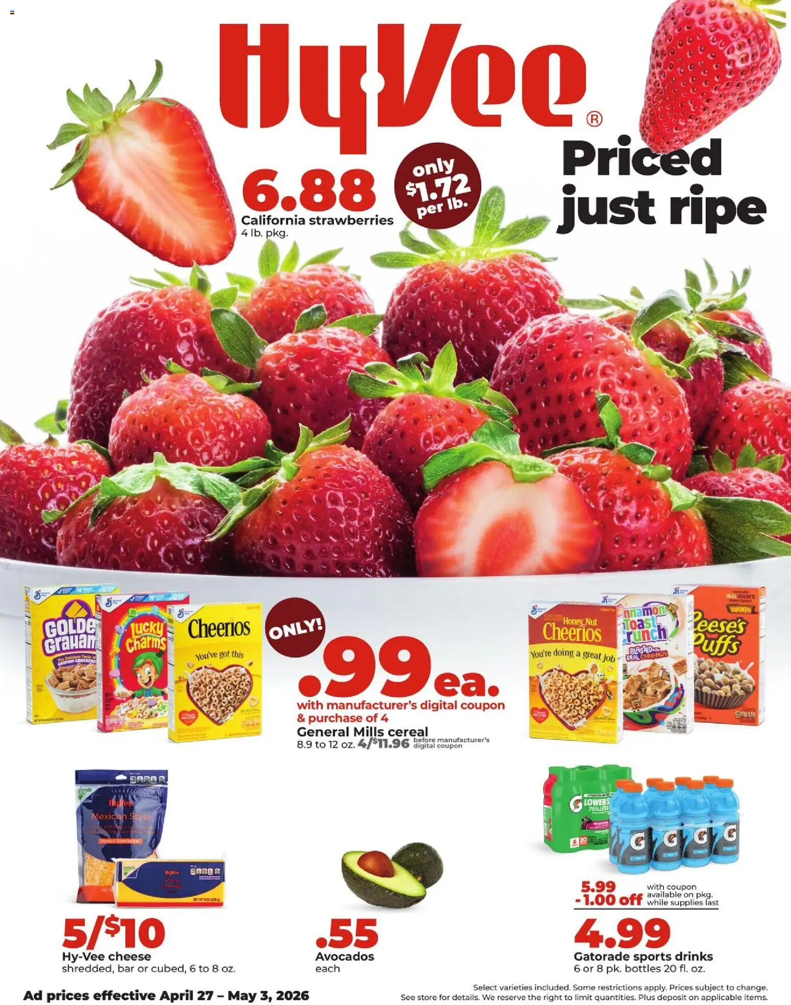 HyVee Weekly Ad - valid from 27.04.2026 | Page: 1 | Products: Cheese, Strawberries