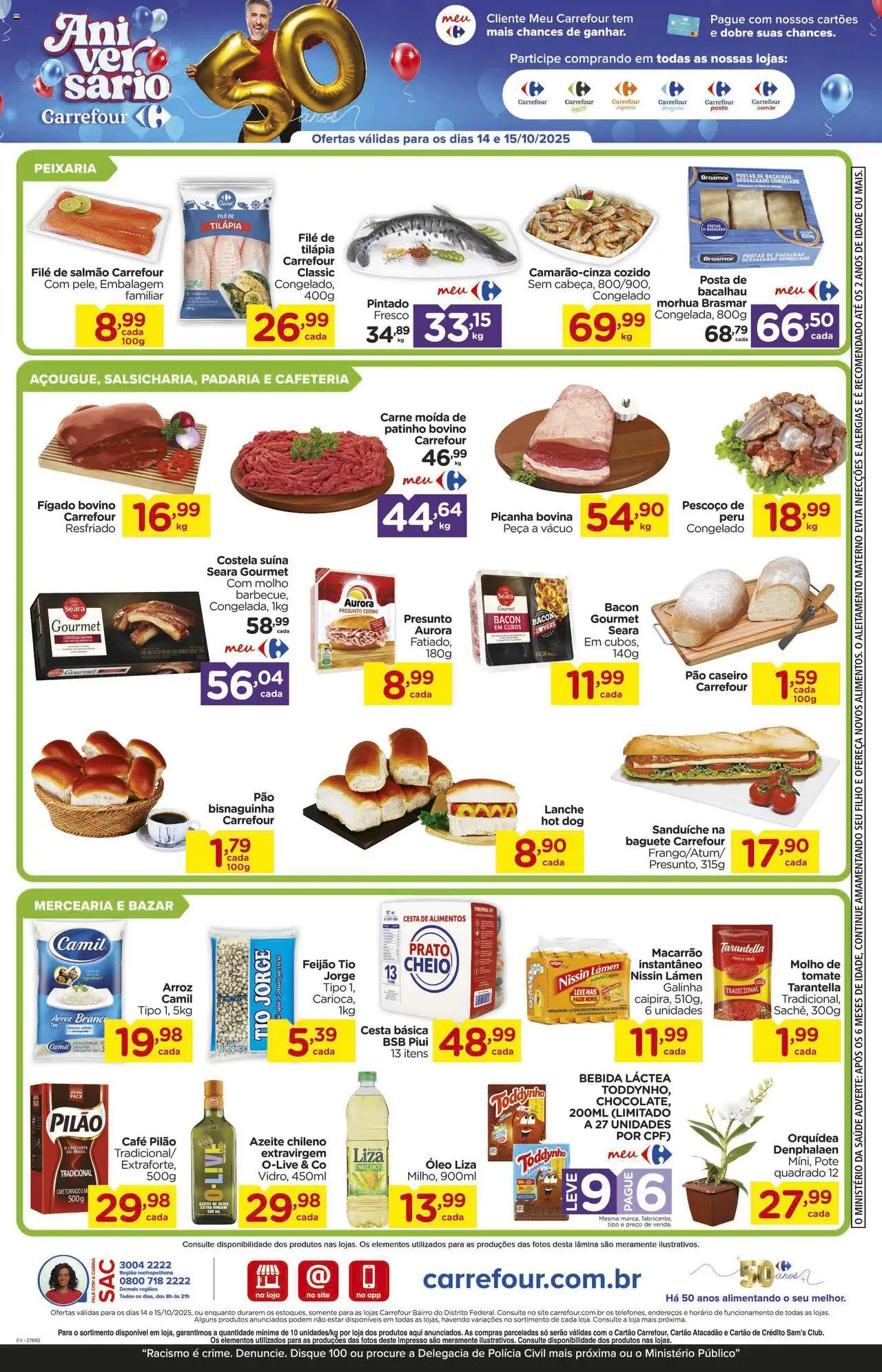 Carrefour Bairro Folheto - válido de 14.10.2025 | Página: 2 | Produtos: Salmão, Bacalhau, Café, Filé de tilápia