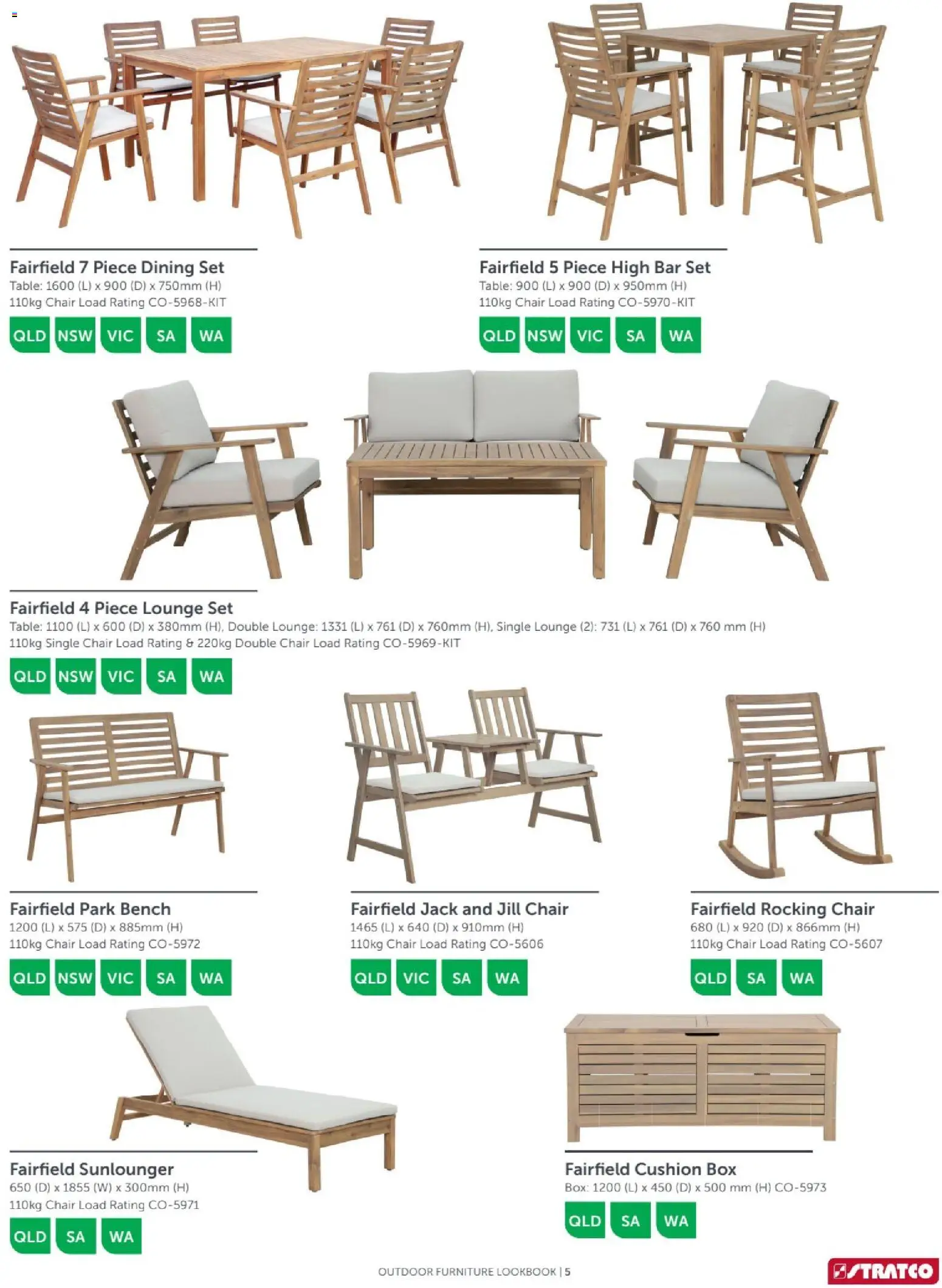 Stratco catalogue - valid from 04.12.2025 | Page: 5 | Products: Table, Cushion, Outdoor furniture, Bench