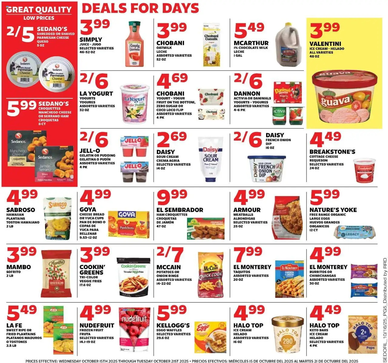 Sedano's - Current Ad - FL - valid from 15.10.2025 | Page: 5 | Products: Pan, Milk, Sour cream, Cottage cheese
