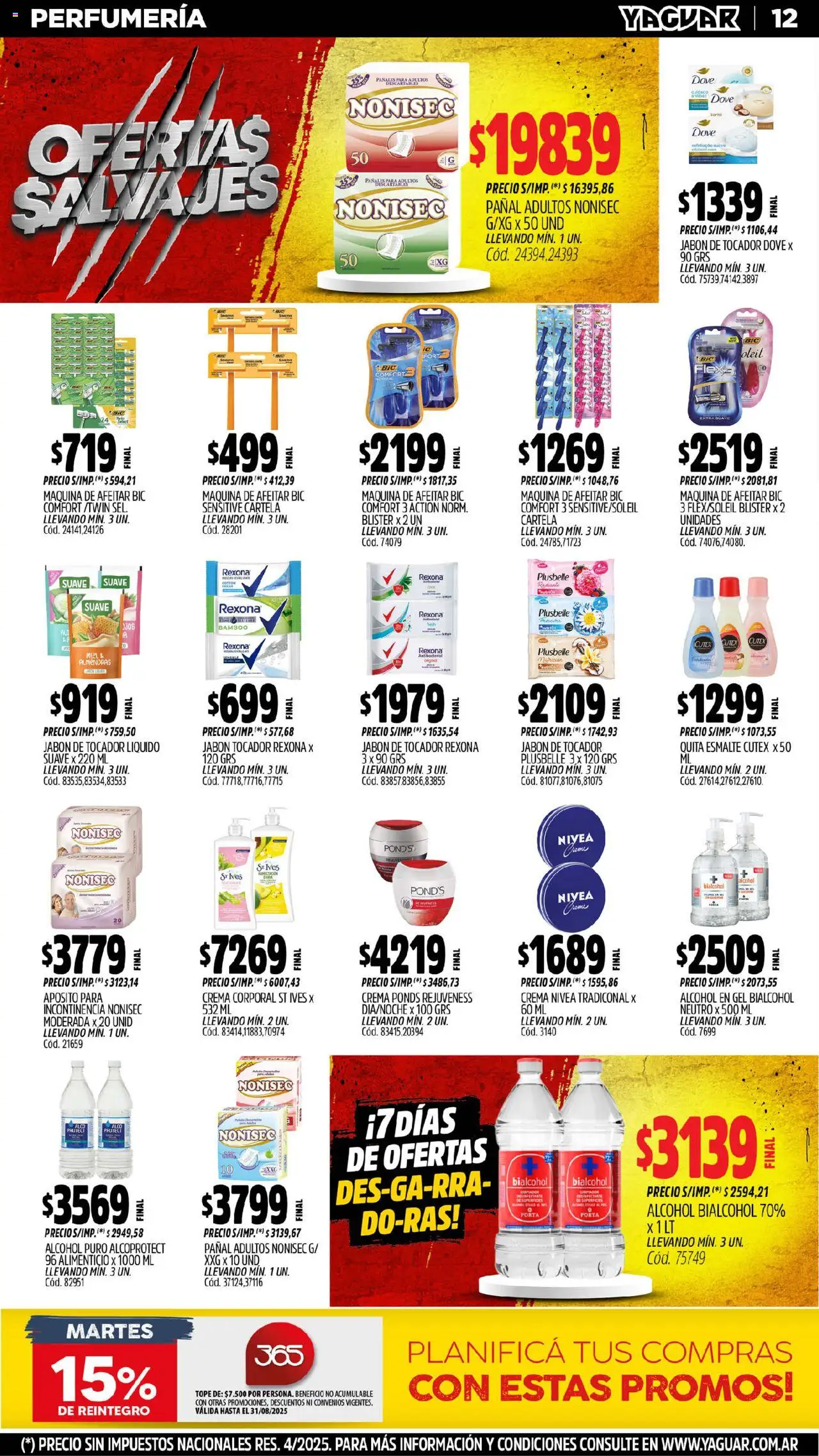 Yaguar - Neuquén │ válido desde el 04.08.2025 | Página: 12 | Productos: Alcohol en gel, Maquina de afeitar, Almendras, Crema