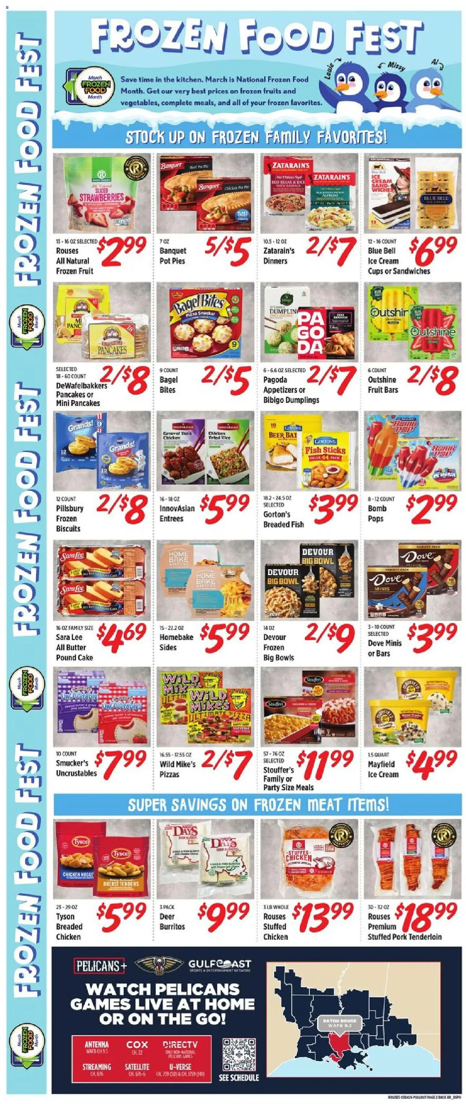 Rouses Weekly Ad - valid from 04.03.2026 | Page: 4 | Products: Pizza, Beer, Ice cream, Watch