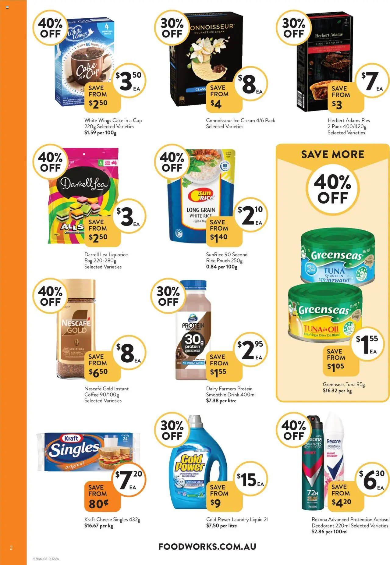 Foodworks catalogue - valid from 08.10.2025 | Page: 2 | Products: Cheese, Deodorant, Ice cream, Pies