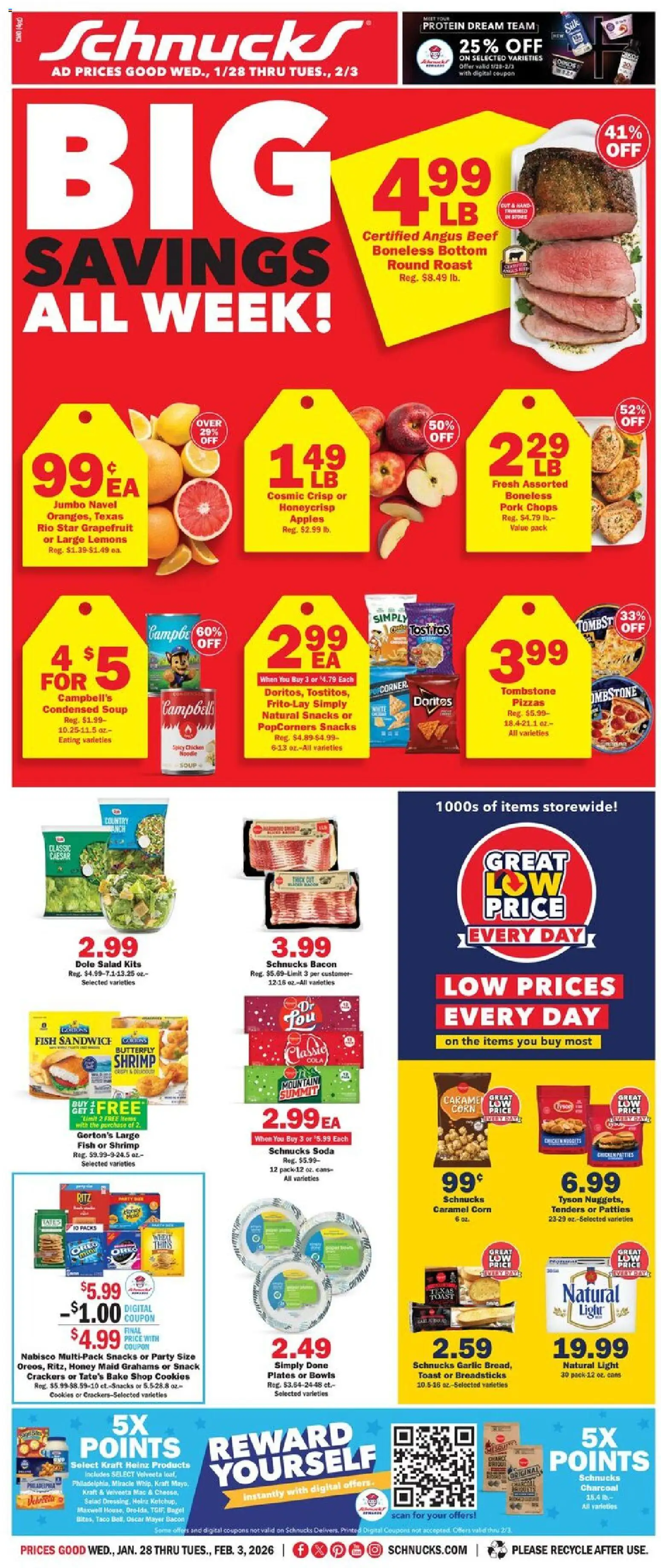 Schnucks Weekly Ad - valid from 28.01.2026 | Page: 1 | Products: Apples, Fish, Beef, Grapefruit