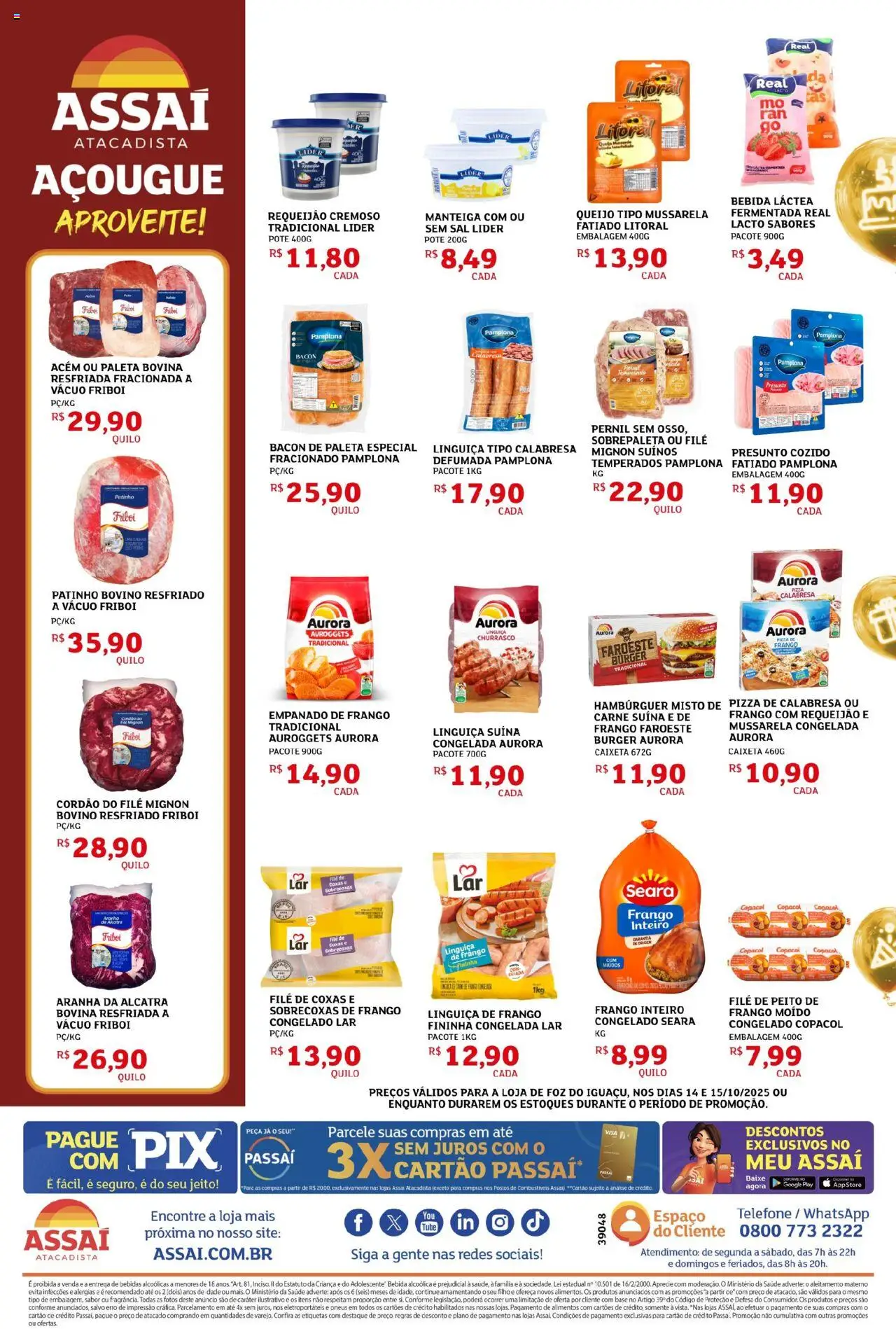 Assaí Atacadista Folheto - válido de 14.10.2025 | Página: 2 | Produtos: Linguiça, Queijo, Carne, Bebida