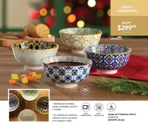 Vista previa de Juego de 4 tazones cherry Cerámica., Juego de 4 tazones cherry Cerámica. Ideales para cereales, sopas, ensaladas, postres o snacks. Su acabado en cerámica realza la mesa y combina con cualquier vajilla. Apto microondas y lavavajillas. 295 ml, nuevo folleto de la tienda, válido en México a partir del 07.11.2025 | Página: 41