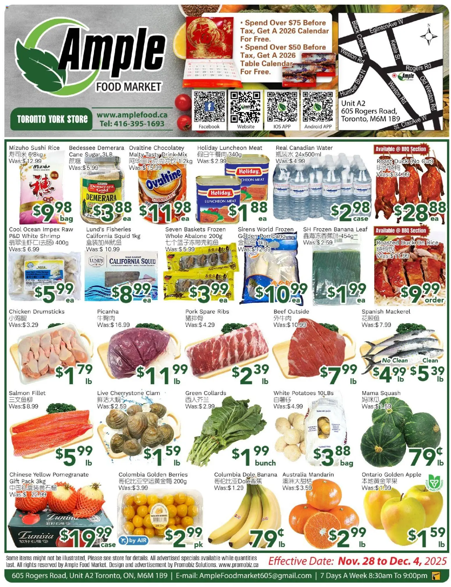 Ample Food Market flyer valid from 28.11.2025 | Page: 1 | Products: Rice, Beef, Table, Chicken