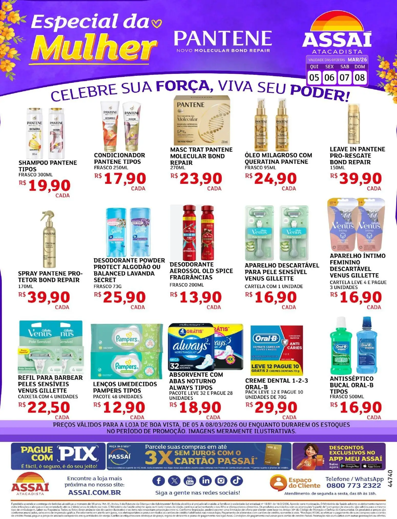 Assaí Atacadista Folheto - válido de 05.03.2026 | Página: 1 | Produtos: Colágeno, Óleo, Shampoo pantene, Telefone