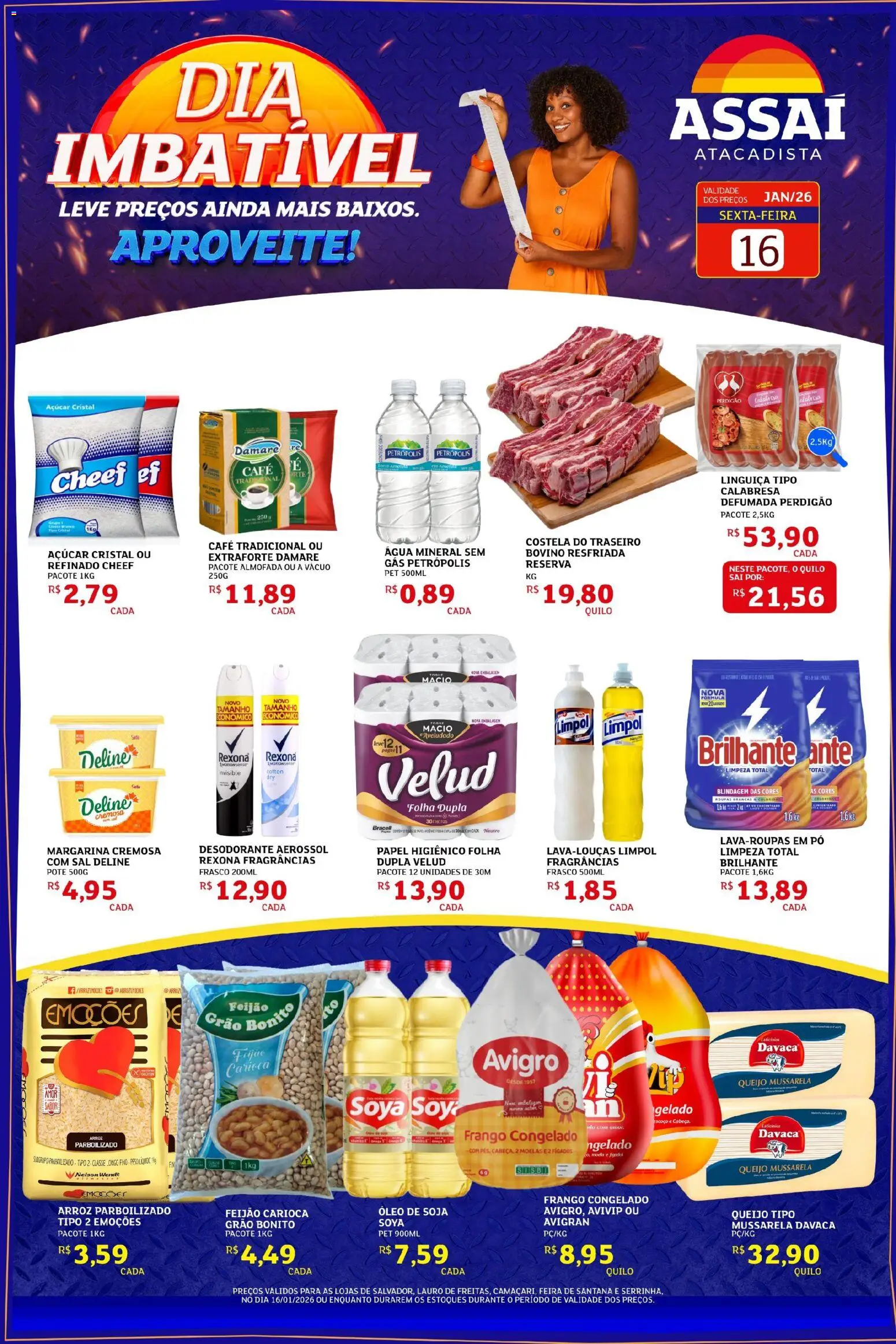 Assaí Atacadista Folheto - válido de 16.01.2026 | Página: 1 | Produtos: Desodorante, Almofada, Café, Roupas