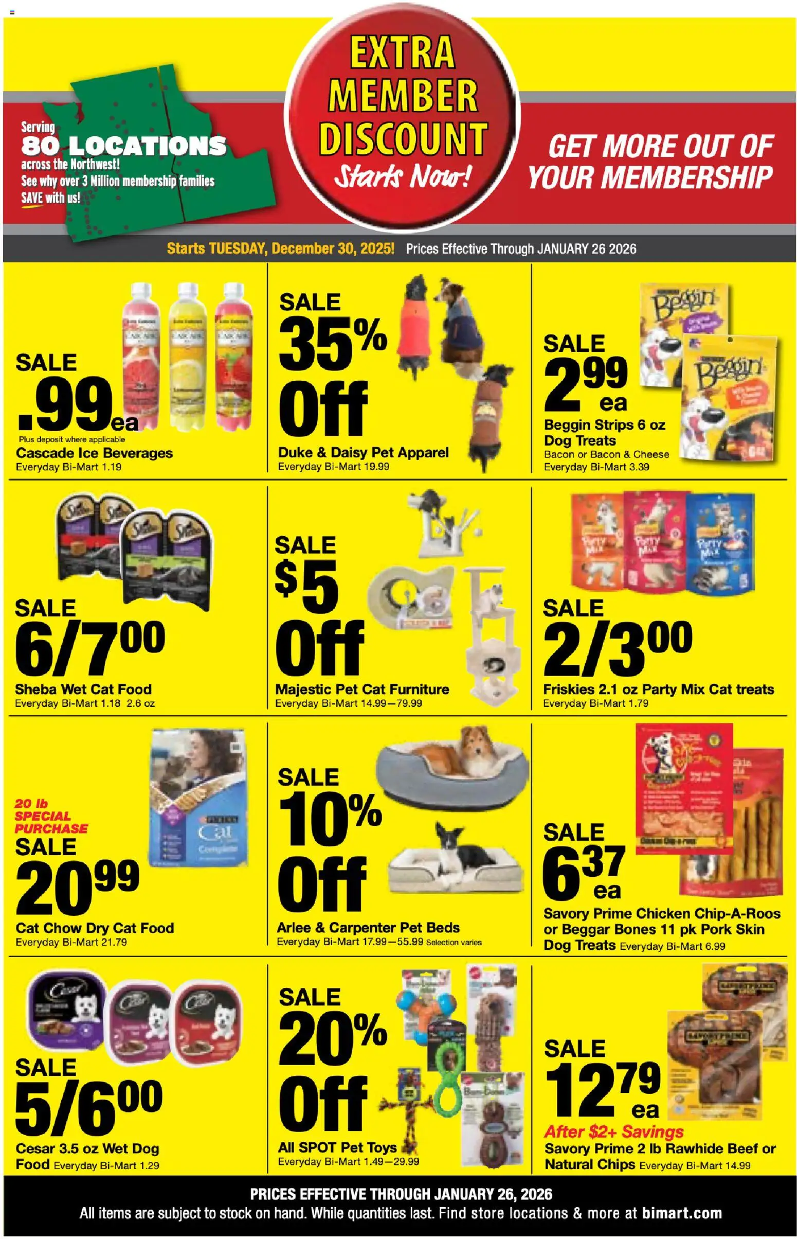 Bi-Mart Extra Savings - valid from 30.12.2025 | Page: 10 | Products: Cat Food, Cheese, Pork, Beef