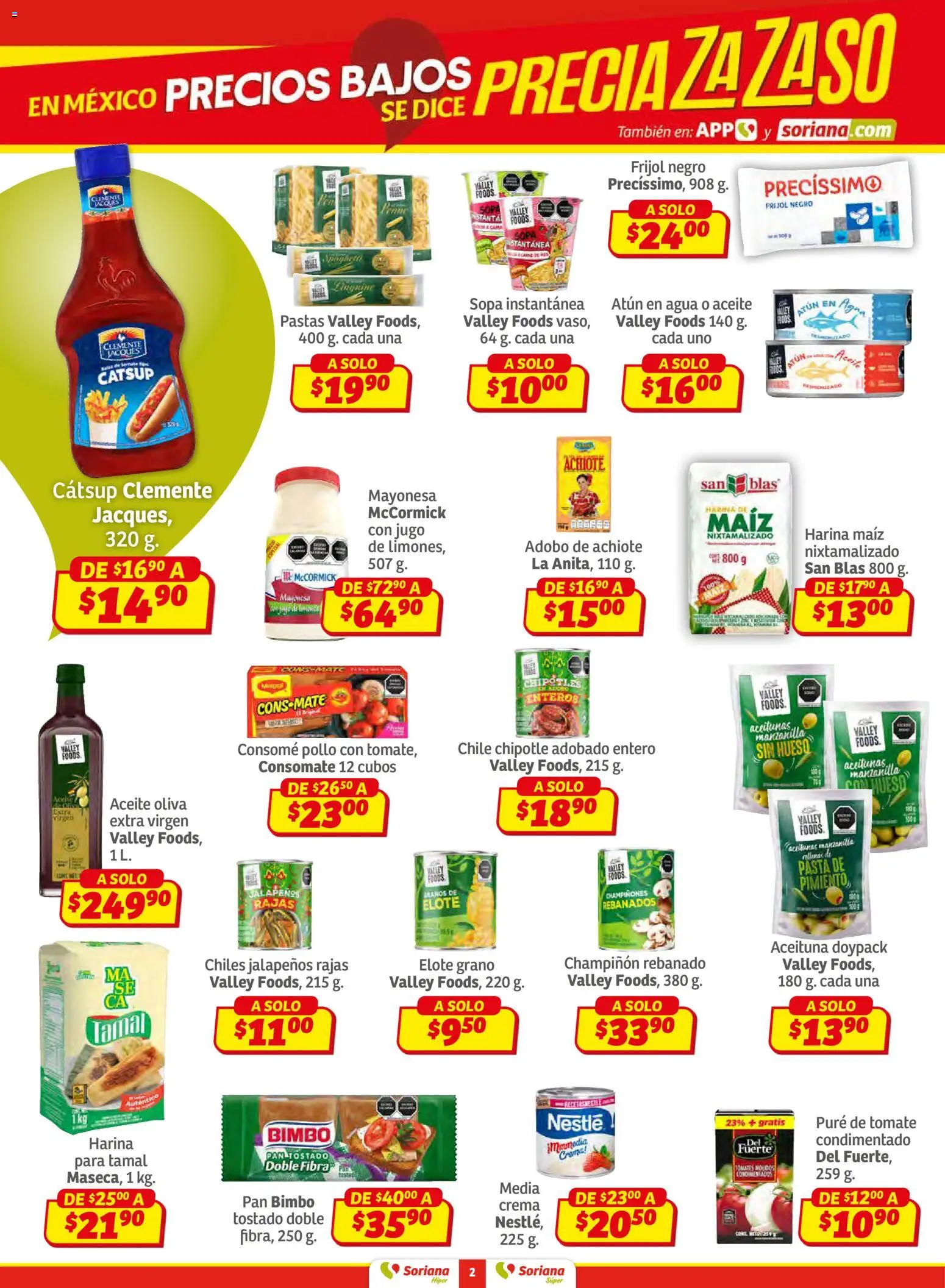 Nuevas ofertas de Soriana válidas en toda la República Mexicana desde el 15.01.2026. ¡Encuentra las mejores ofertas en Soriana - Preciazazaso Híper: Camp, Chia, Oax, Q. Roo, Tab, Yuc! | Página: 2 | Productos: Harina, Agua, Pure de Tomate, Pasta