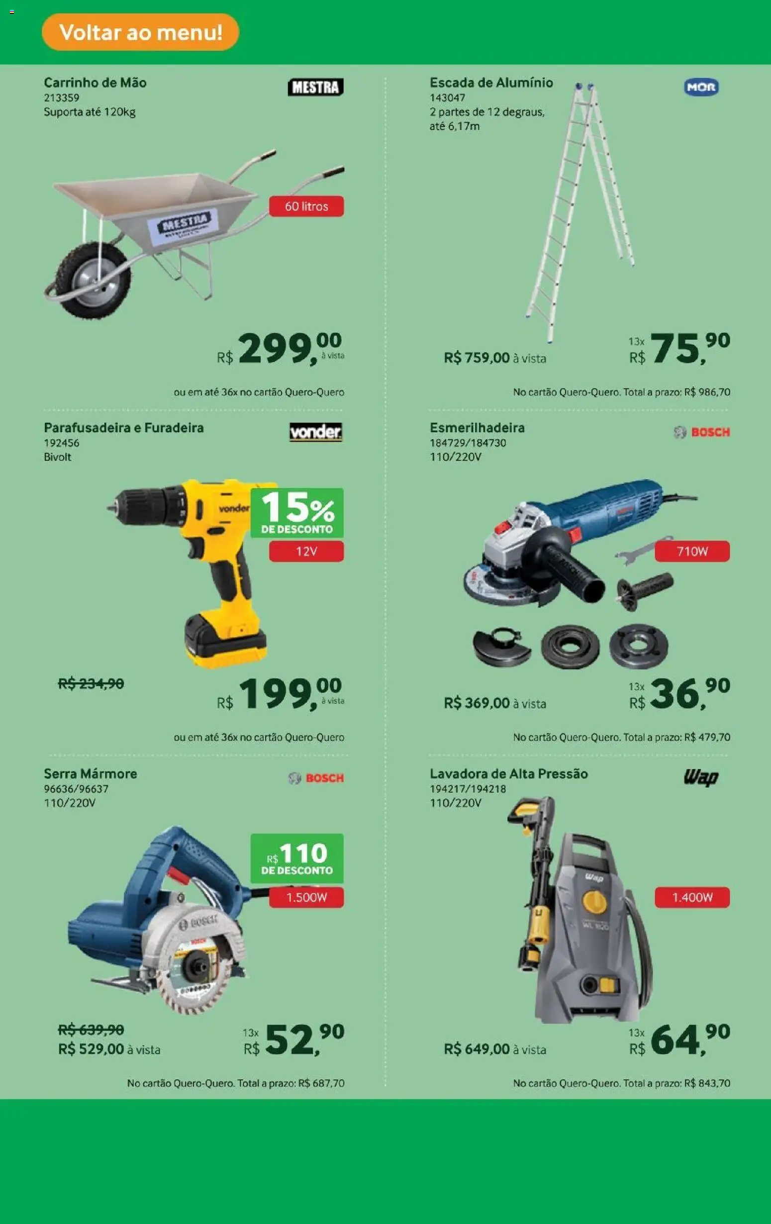 Lojas Quero-Quero Folheto - válido de 19.01.2026 | Página: 13 | Produtos: Carrinho, Lavadora de alta pressão, Parafusadeira, Esmerilhadeira