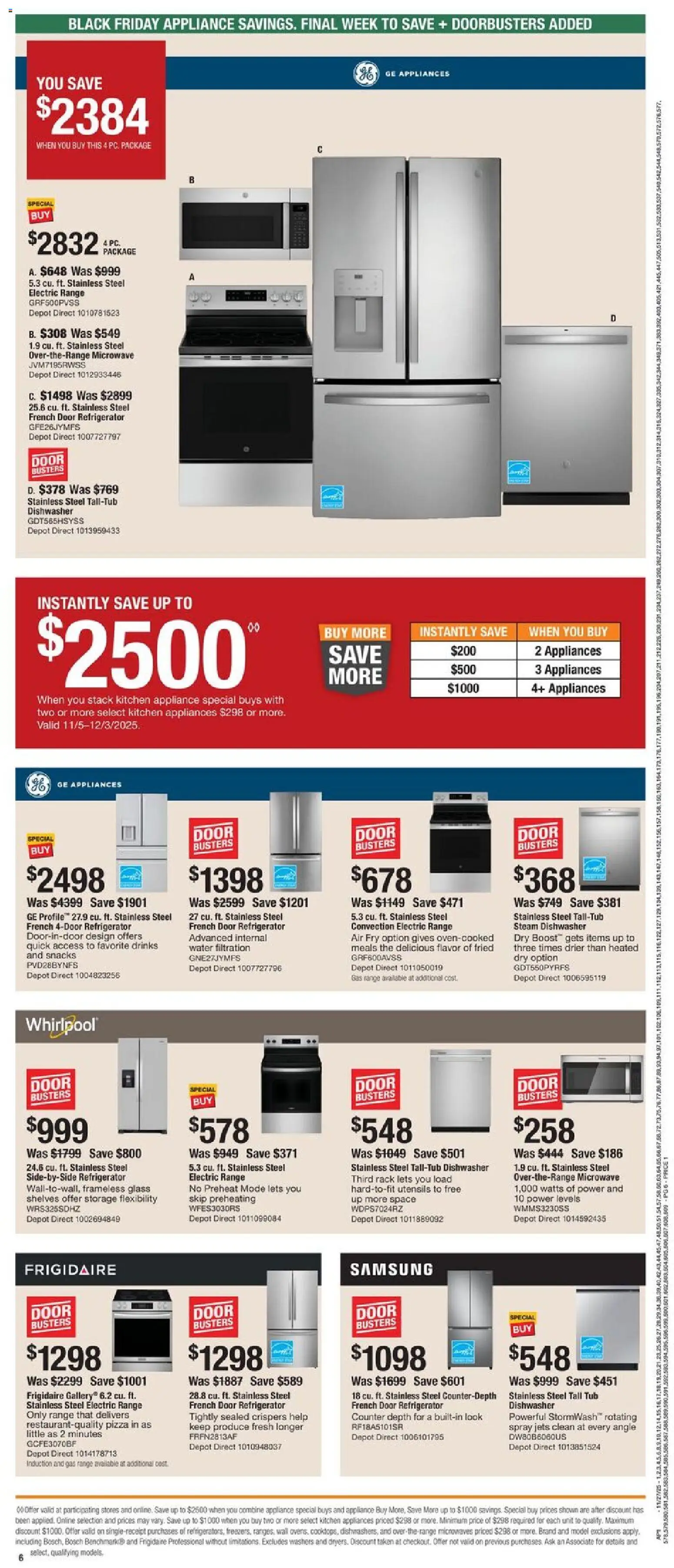 Home Depot Local Ad - AZ - valid from 27.11.2025 | Page: 6 | Products: Pizza, Water, Refrigerator, Dishwasher