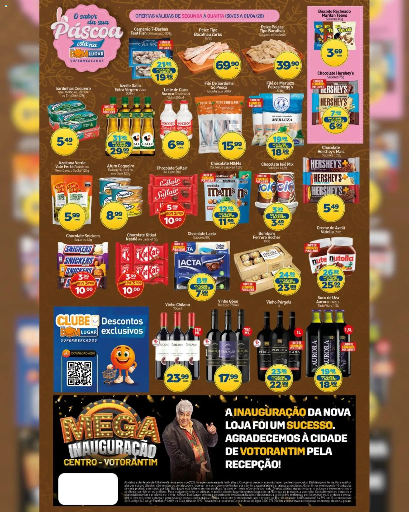 Rede Bom Lugar Folheto - válido de 30.03.2026 | Página: 2 | Produtos: Chocolate, Azeite, Sardinha, Leite de coco