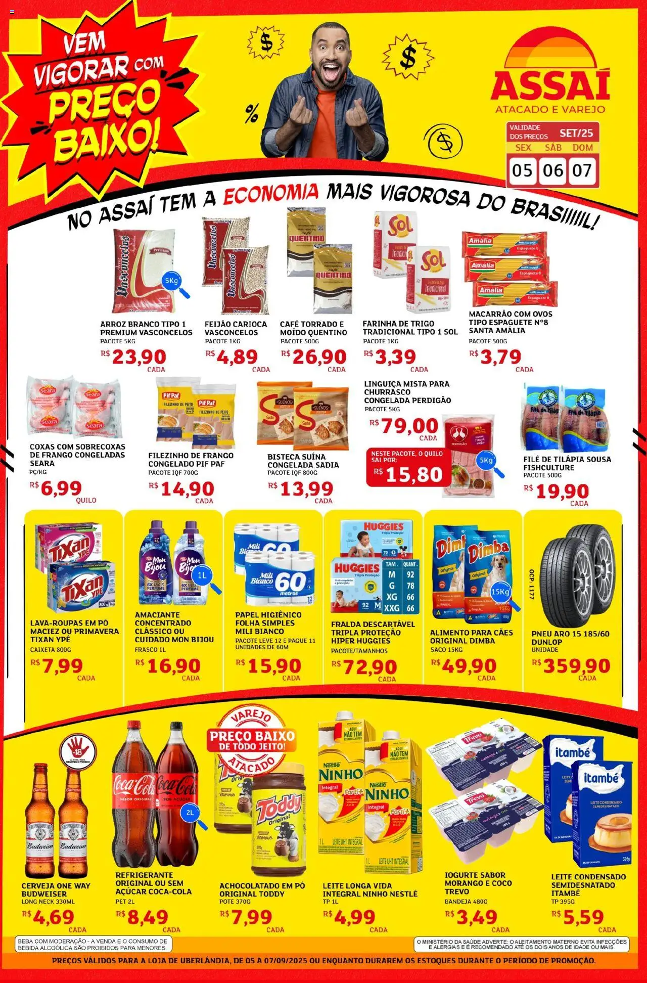Assaí Atacadista Folheto - válido de 05.09.2025 | Página: 1 | Produtos: Leite, Iogurte, Arroz, Filé de tilápia