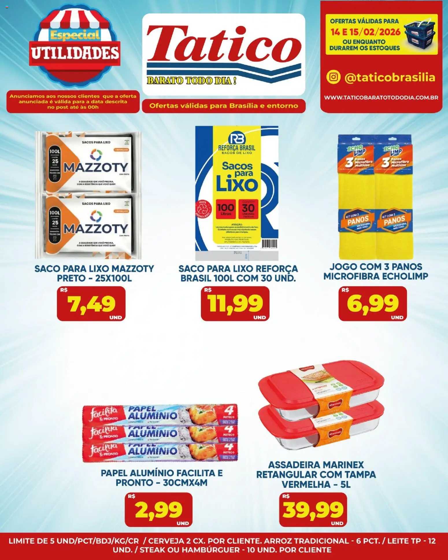 Tatico Folheto - válido de 14.02.2026 | Página: 18 | Produtos: Leite, Cerveja, Hambúrguer, Assadeira