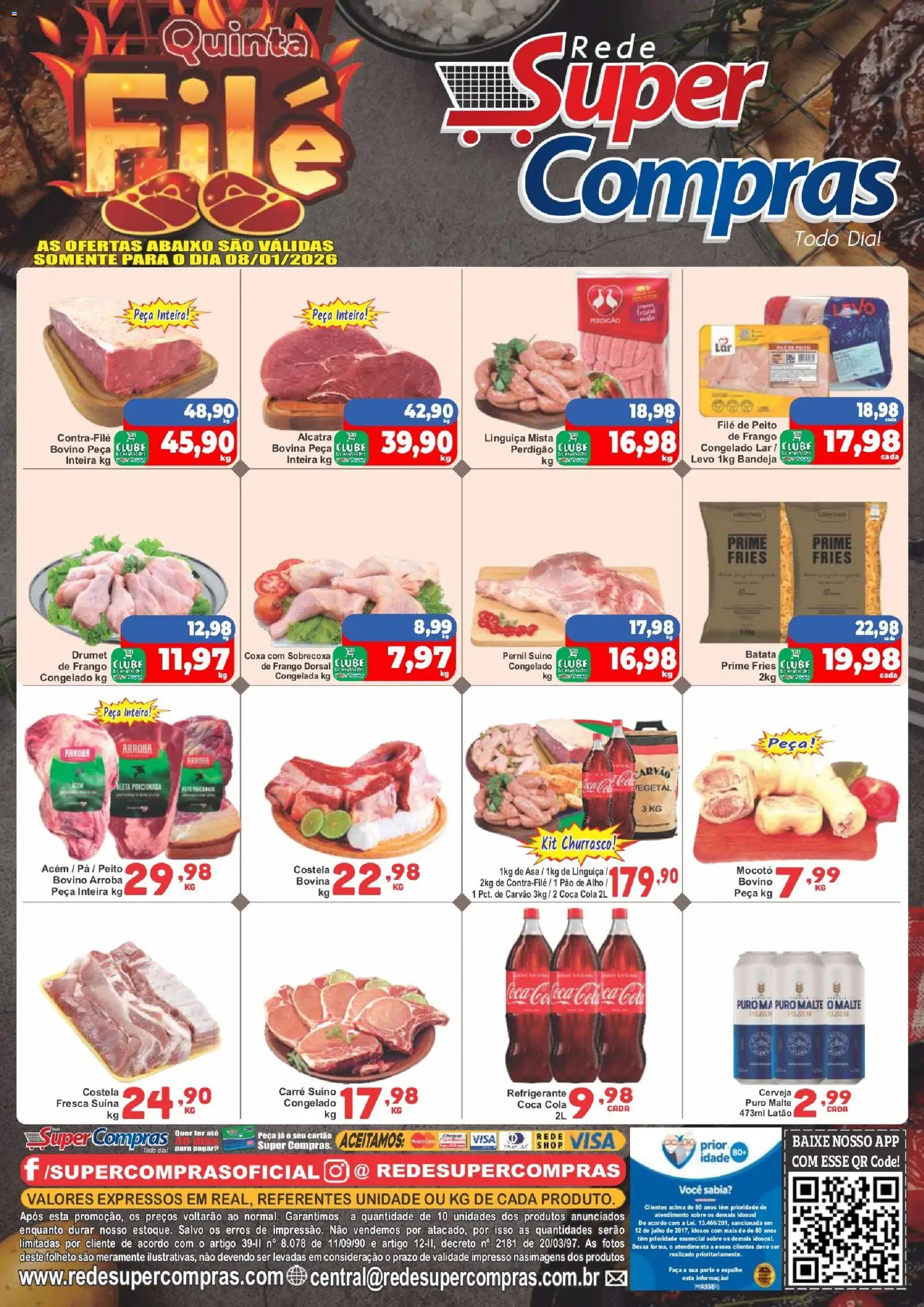 Rede Super Compras Folheto - válido de 08.01.2026 | Página: 1 | Produtos: Cola, Acém, Pernil, Faca