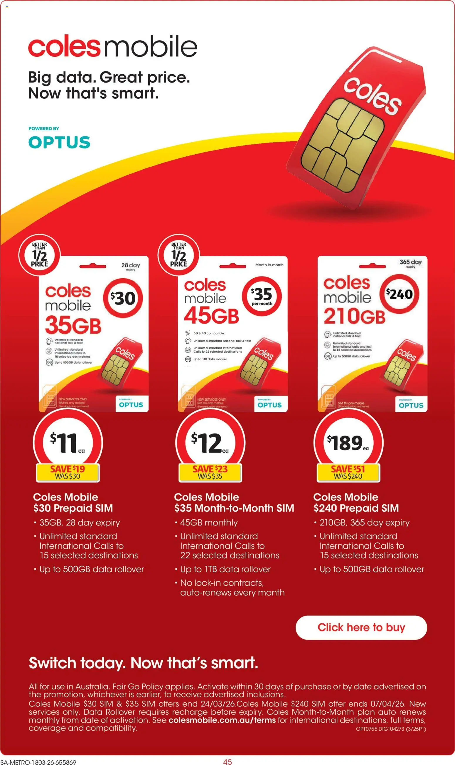 Coles catalogue - valid from 18.03.2026 | Page: 45 | Products: Date, Mobile