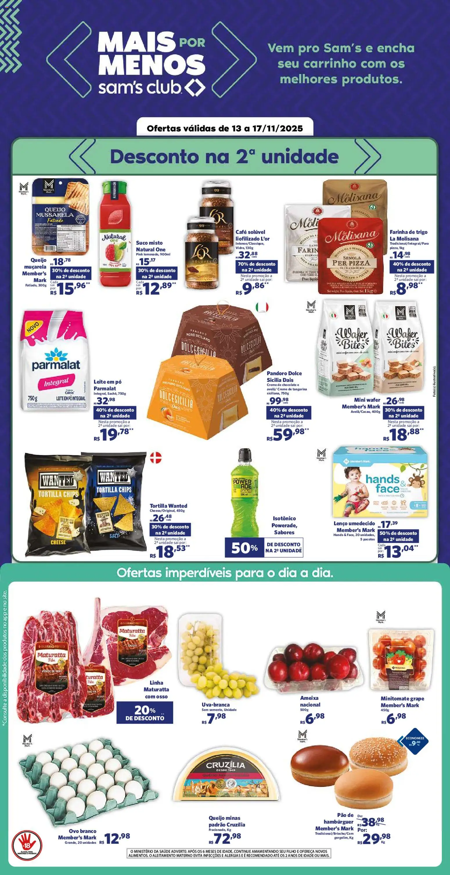 Sam's Club Folheto - válido de 13.11.2025 | Página: 2 | Produtos: Pizza, Suco, Hambúrguer, Mussarela