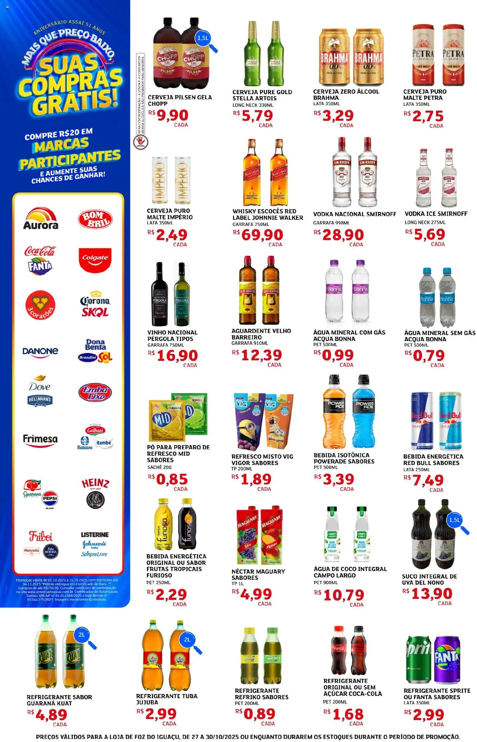 Assaí Atacadista Folheto - válido de 27.10.2025 | Página: 6 | Produtos: Refresco, Água de coco, Fanta, Vodka