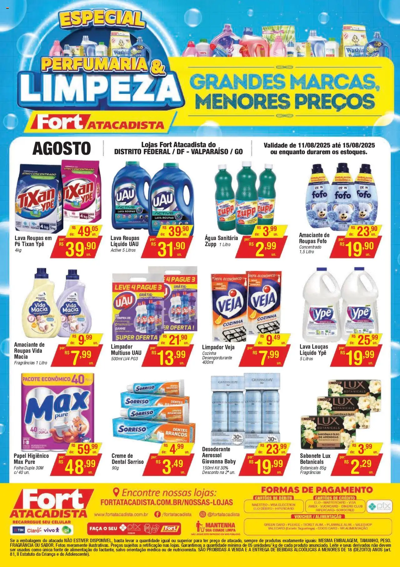 Fort Atacadista Folheto - válido de 11.08.2025 | Página: 1 | Produtos: Pó, Roupas, Creme, Água sanitária