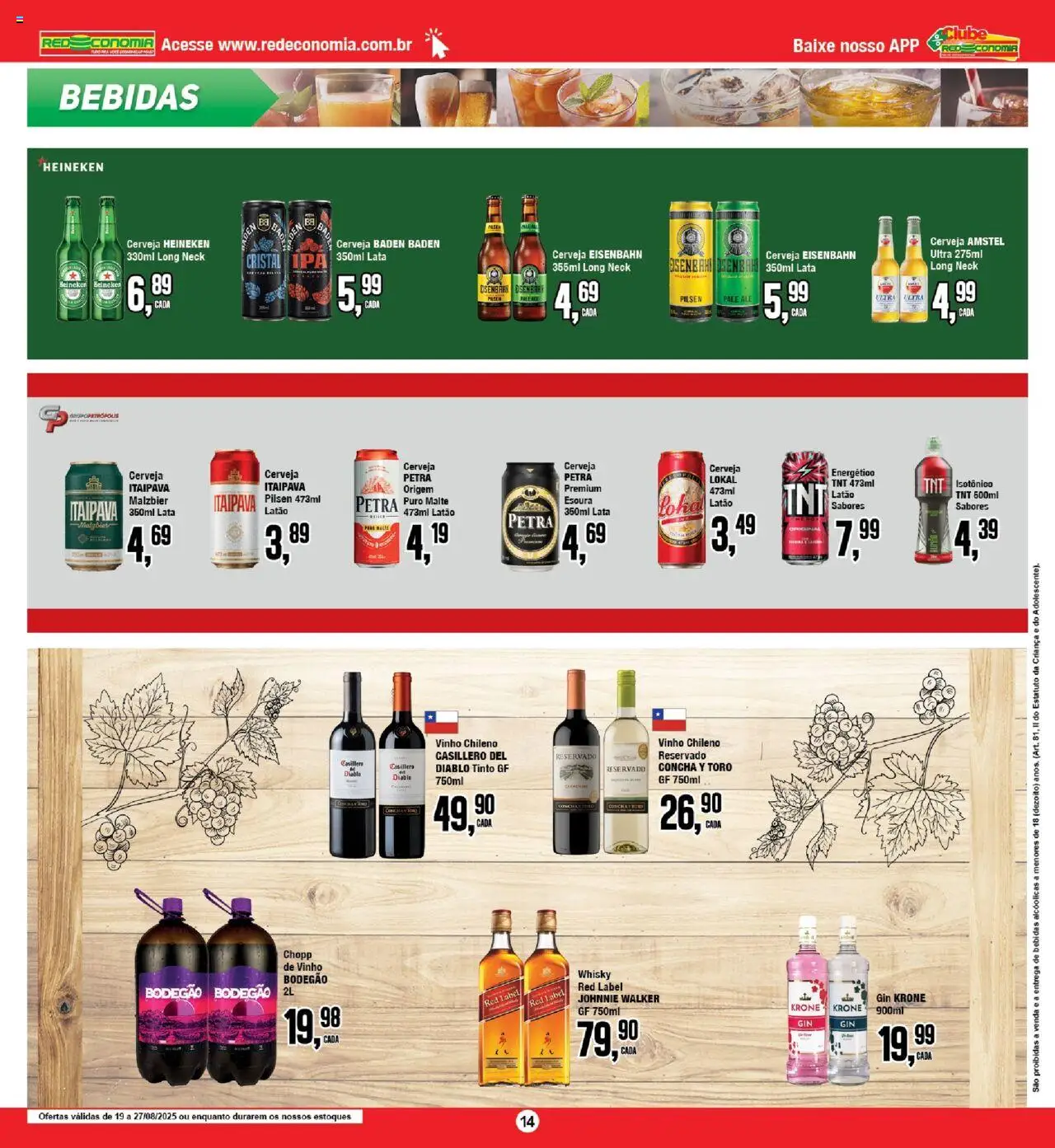 RedEconomia Folheto - válido de 19.08.2025 | Página: 14 | Produtos: Energético, Vinho, Gin, Heineken