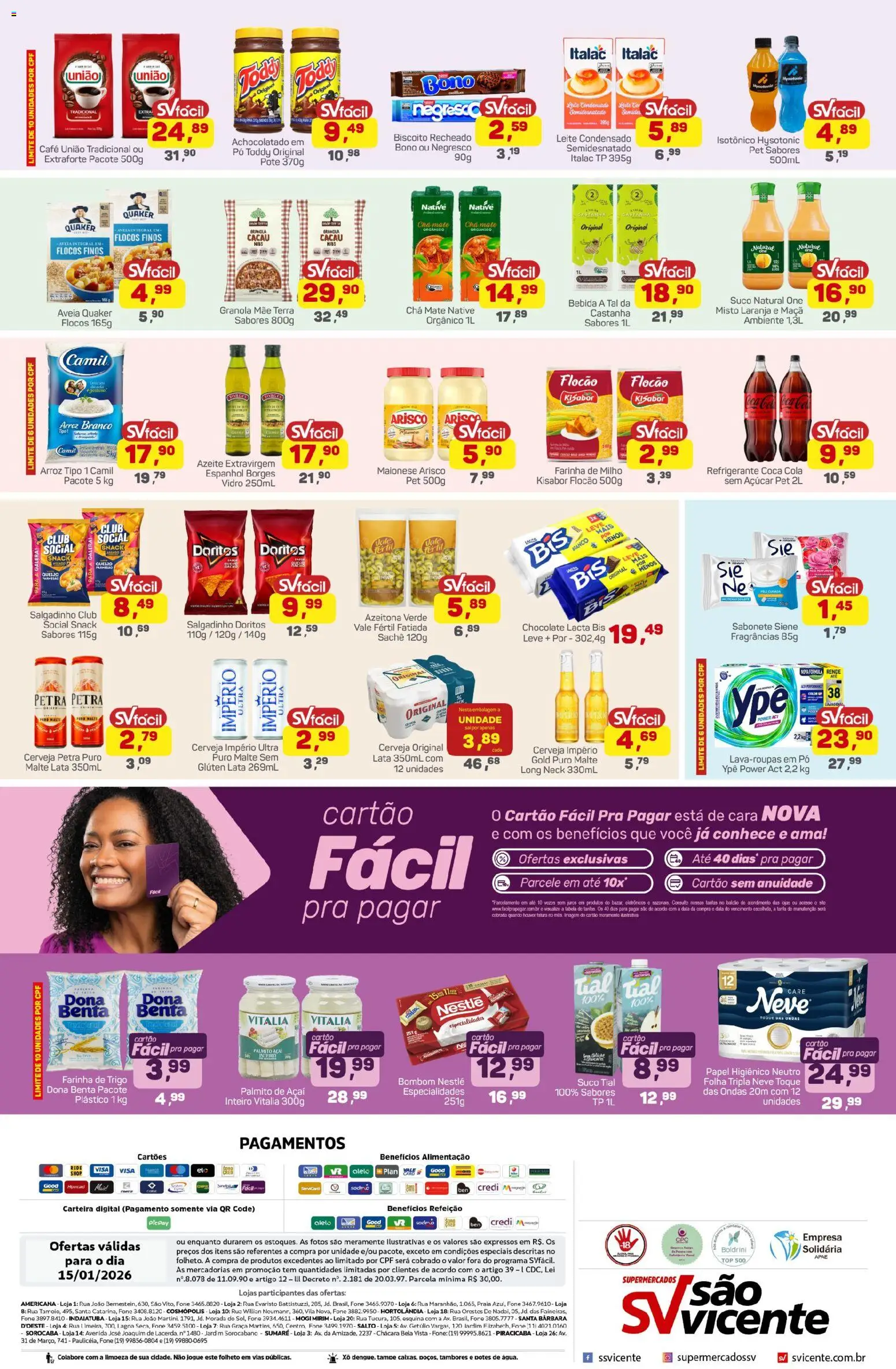 Supermercados São Vicente Folheto - válido de 15.01.2026 | Página: 2 | Produtos: Chocolate, Granola, Bebida, Açúcar