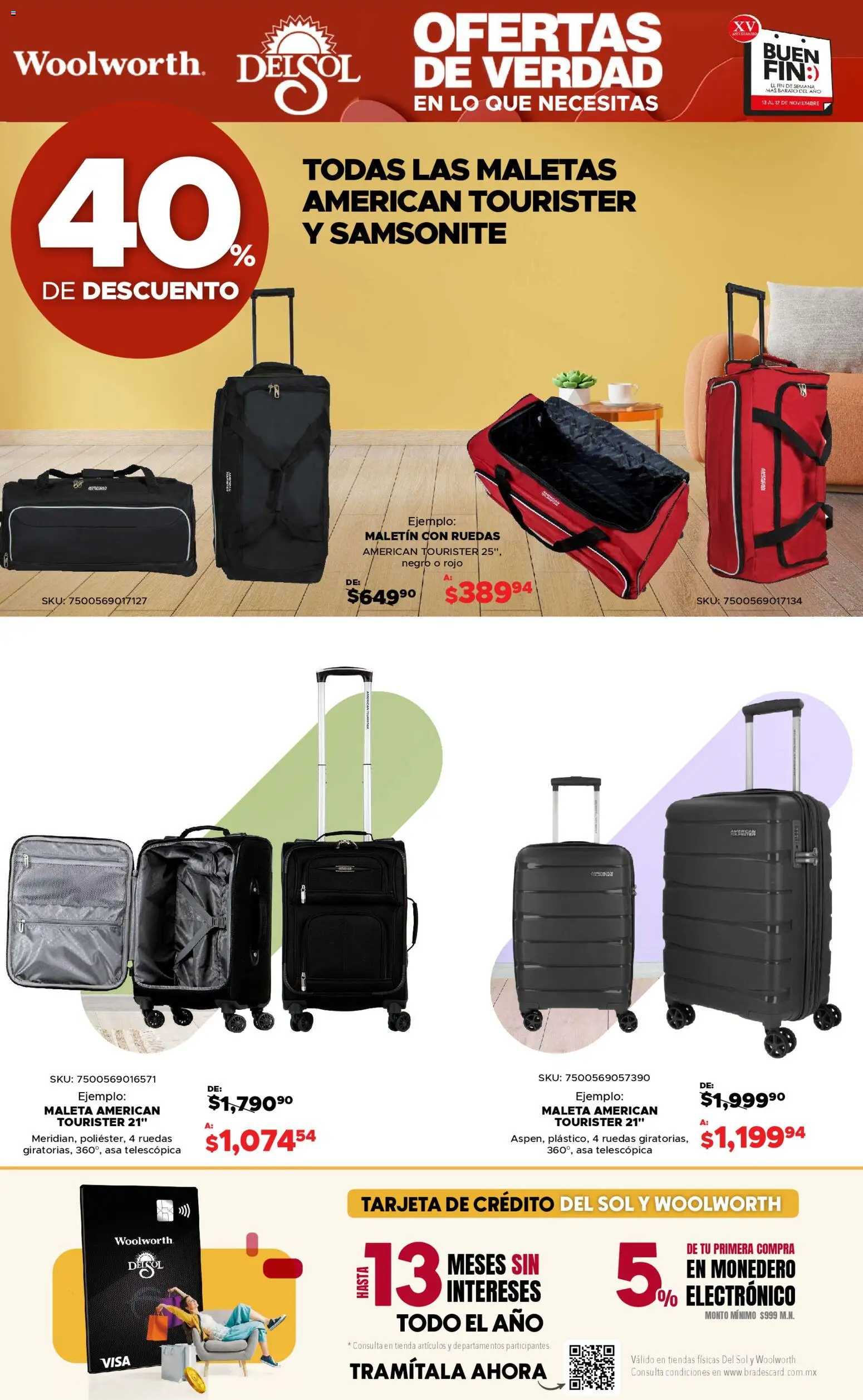 Nuevas ofertas de Del Sol y Woolworth válidas en toda la República Mexicana desde el 13.11.2025. ¡Encuentra las mejores ofertas en Del Sol y Woolworth Buen fin! | Página: 33 | Productos: Monedero, Maleta