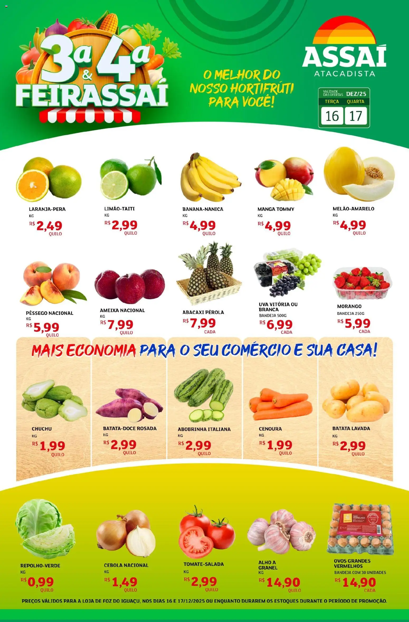 Assaí Atacadista Folheto - válido de 16.12.2025 | Página: 1 | Produtos: Pêssego, Cenoura, Bandeja, Batata