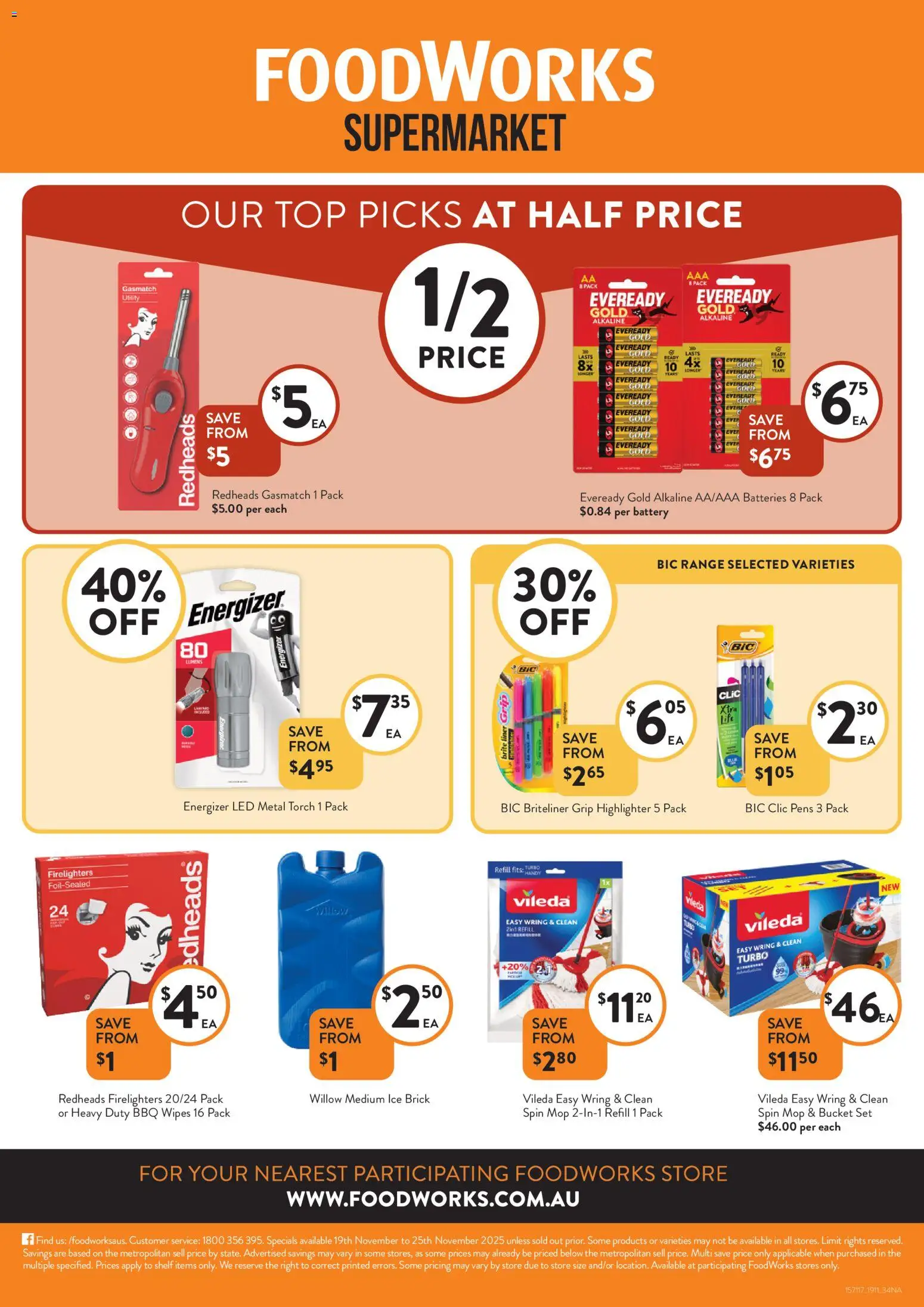 Foodworks catalogue - valid from 19.11.2025 | Page: 34 | Products: Bucket, Highlighter, Mop, Torch