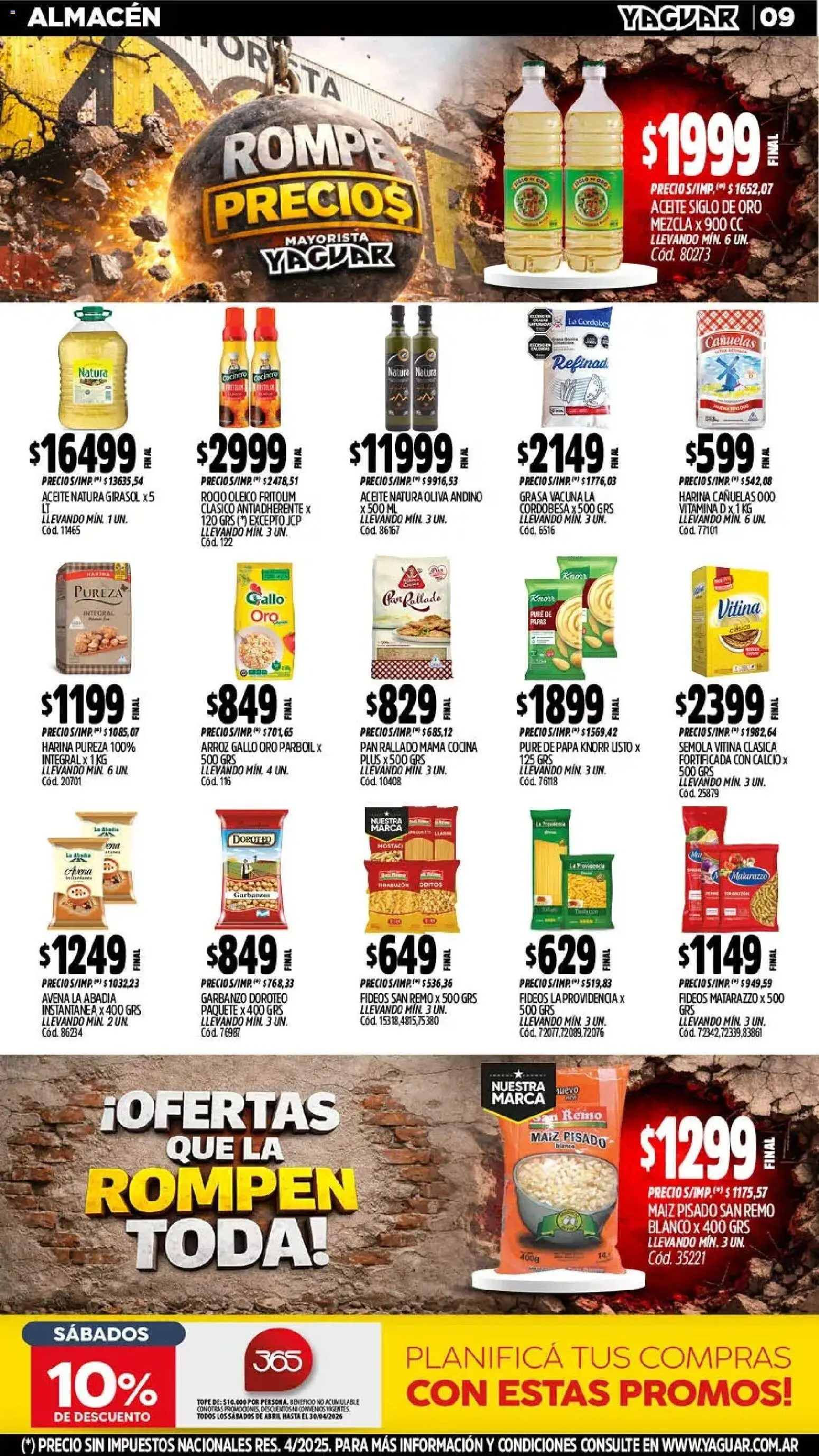 Yaguar - Oferta Semanal Mar del Plata │ válido desde el 20.04.2026 | Página: 9 | Productos: Pan, Arroz, Fideos, Pan rallado