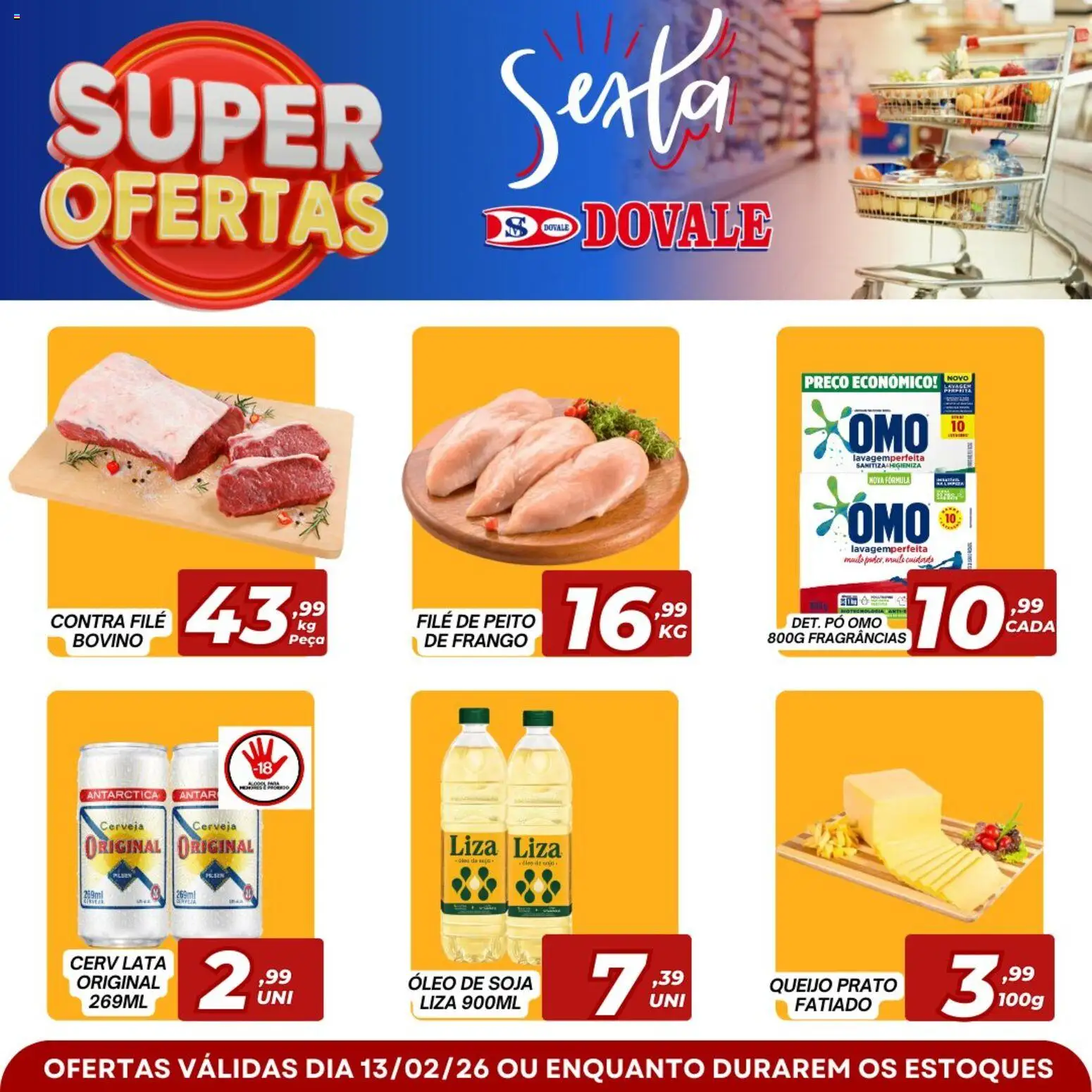 Dovale Folheto - válido de 13.02.2026 | Página: 1 | Produtos: Contra filé, Óleo, Cerveja, Frango